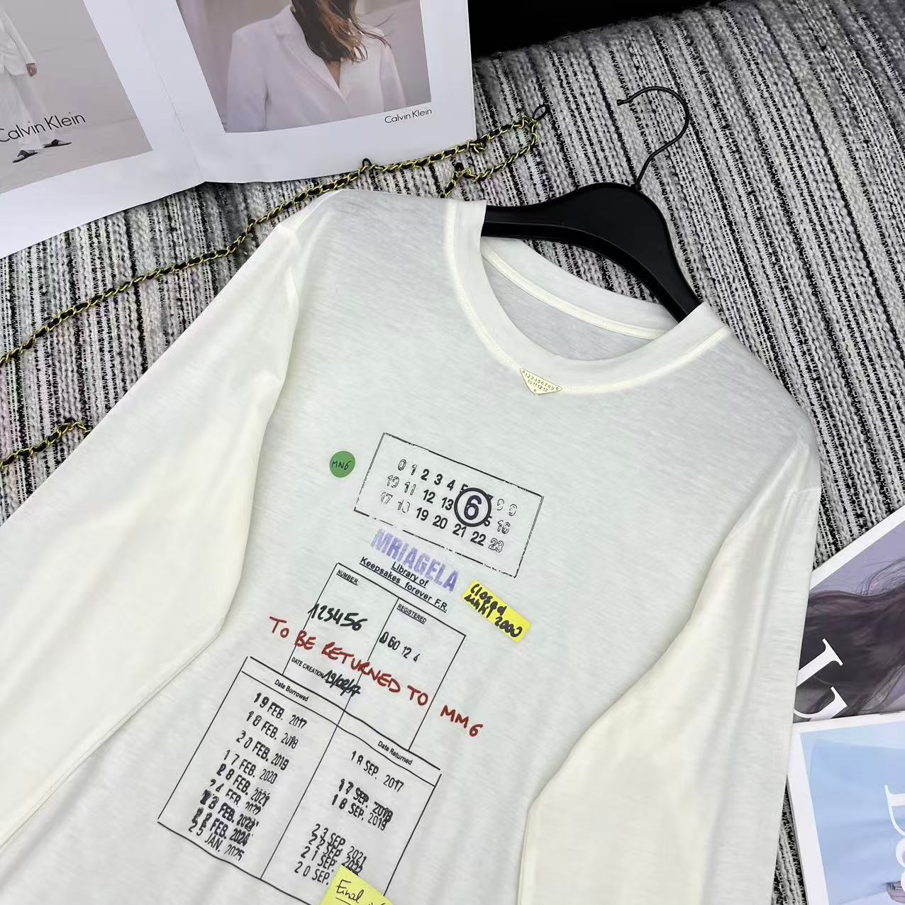 MM6 Letter Print Crew Neck Long Sleeve T-Shirt White Cotton 387966