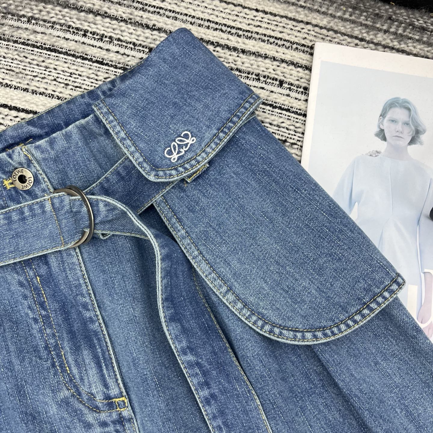 Loewe Urved-Blade Wide-Leg Jeans Blue Cotton