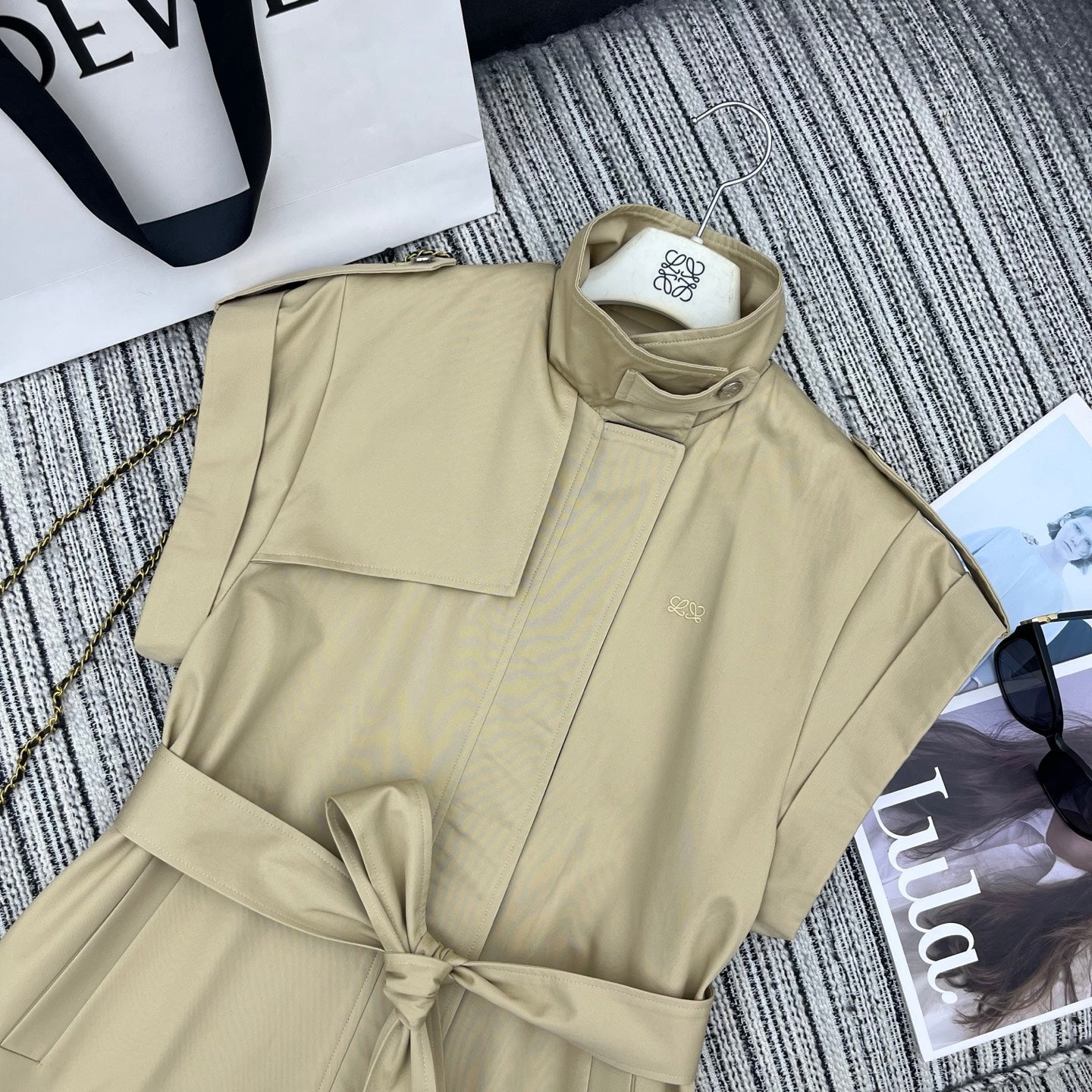Loewe Sleeveless Stand-Collar Trench Coat Khahi Cotton