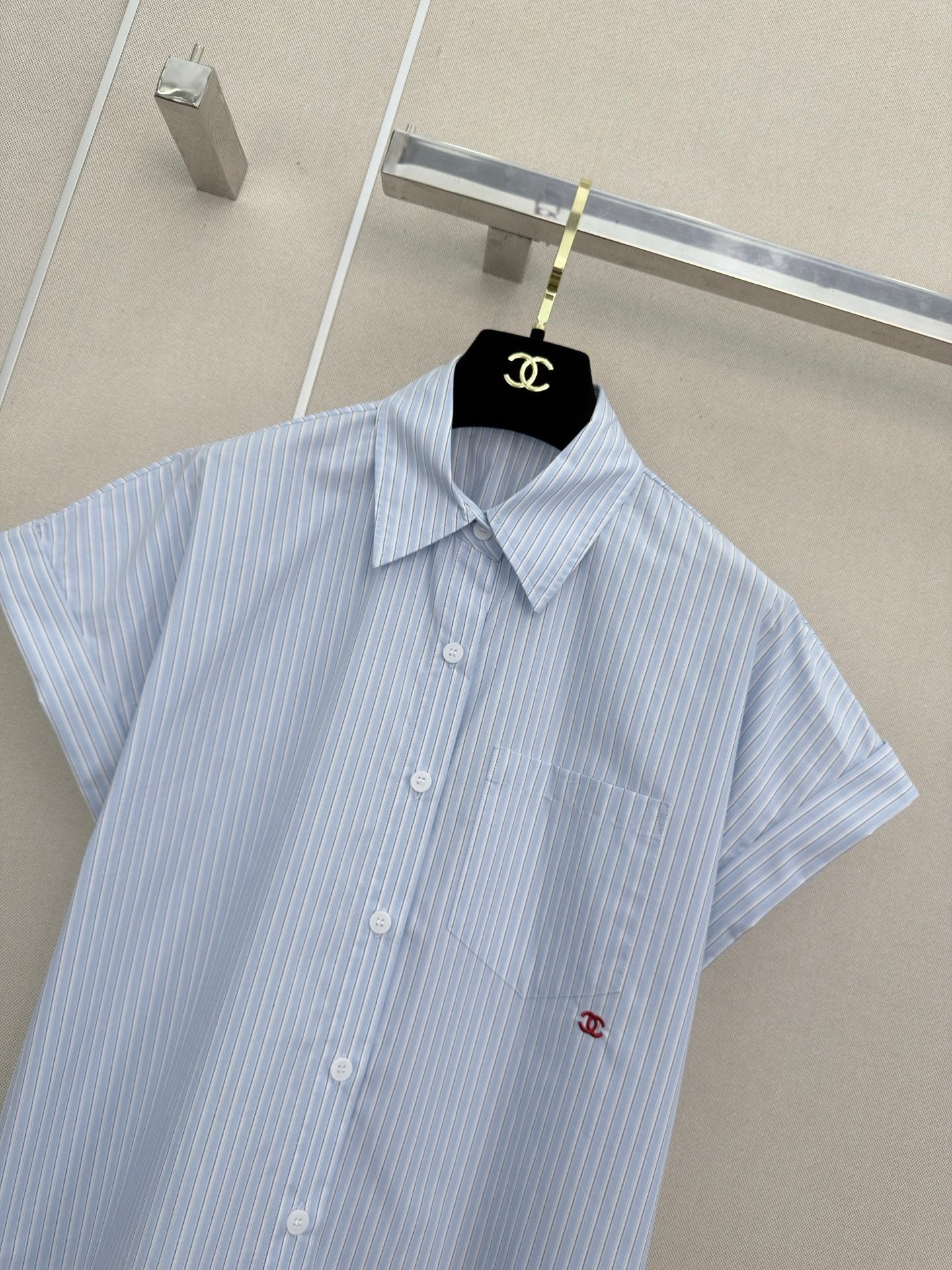 CC Collared Short-Sleeved Shirt Light Blue Cotton