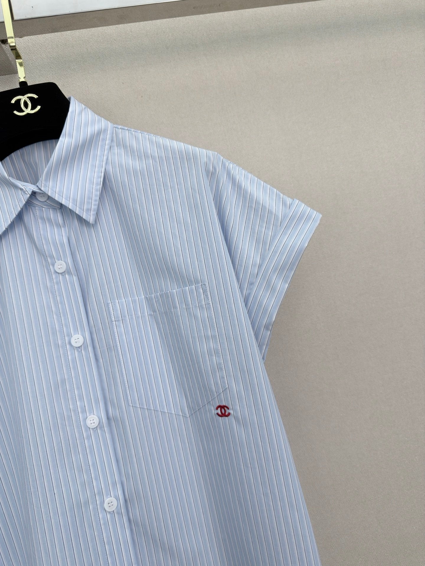 CC Collared Short-Sleeved Shirt Light Blue Cotton