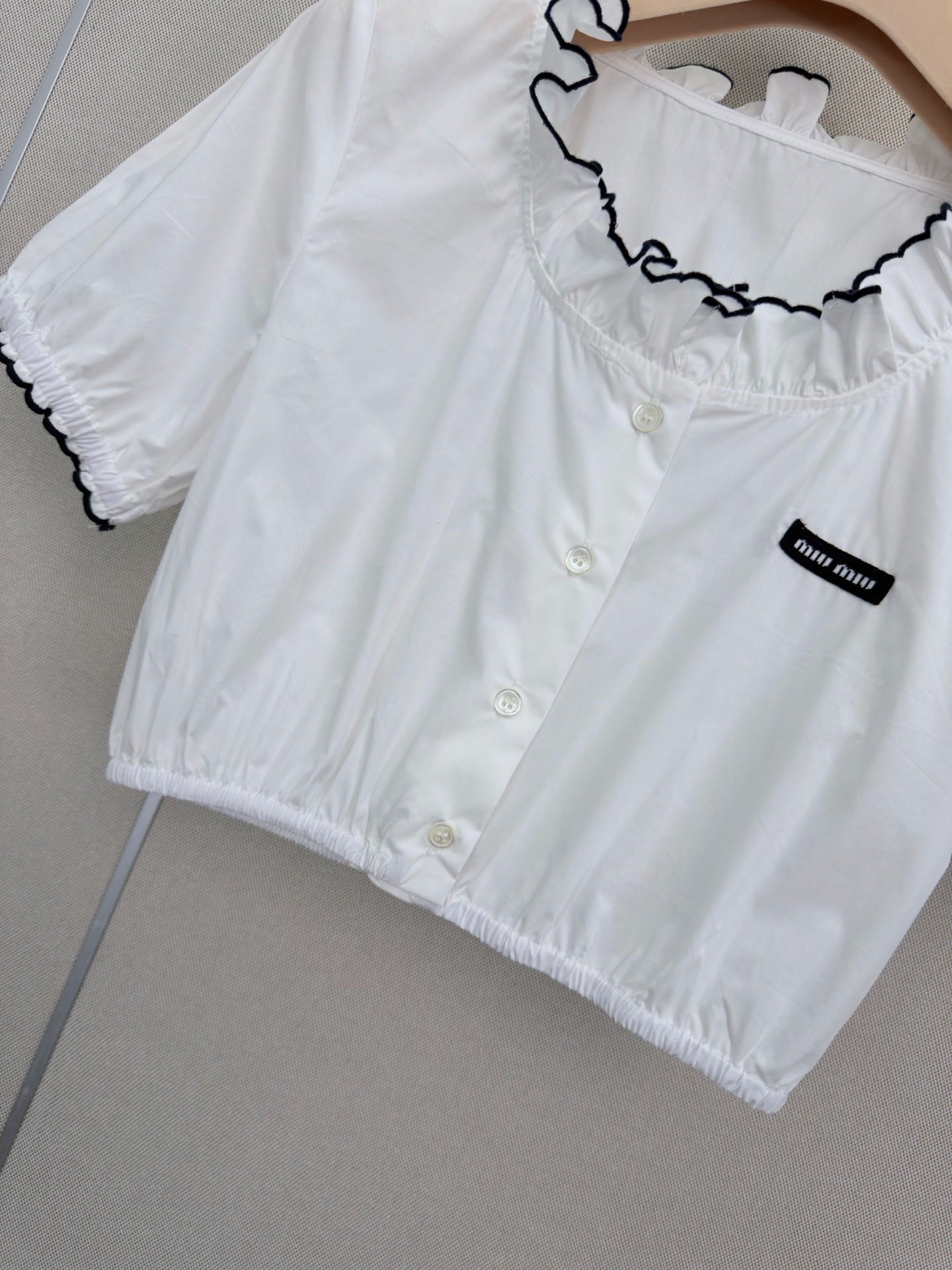 Miu Embroidered Poplin Crop Top White Cotton