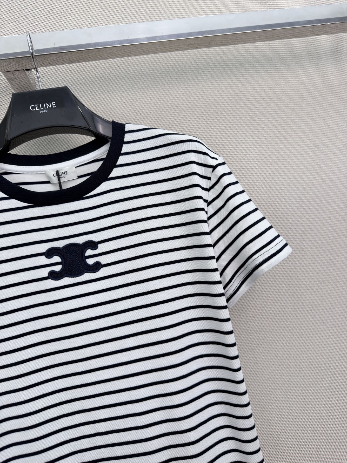 Celine T-Shirt In White And Black Stripes Polyester Fiber