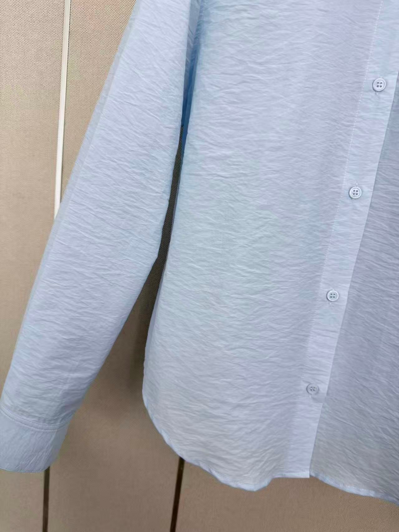 Loewe Long-Sleeved Shirt With Embroidered Logo Light Blue Cotton 379582