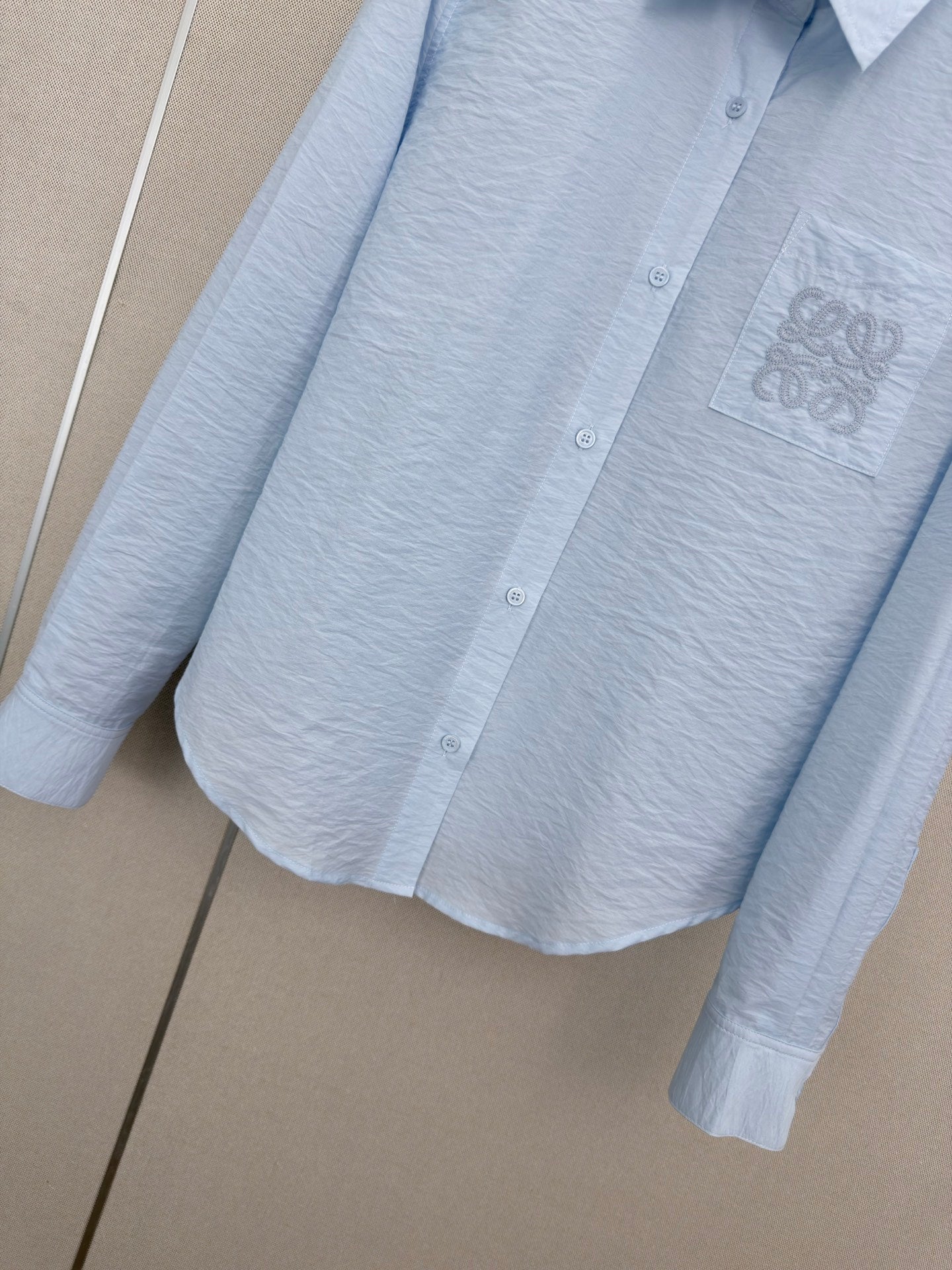 Loewe Long-Sleeved Shirt With Embroidered Logo Light Blue Cotton 379582