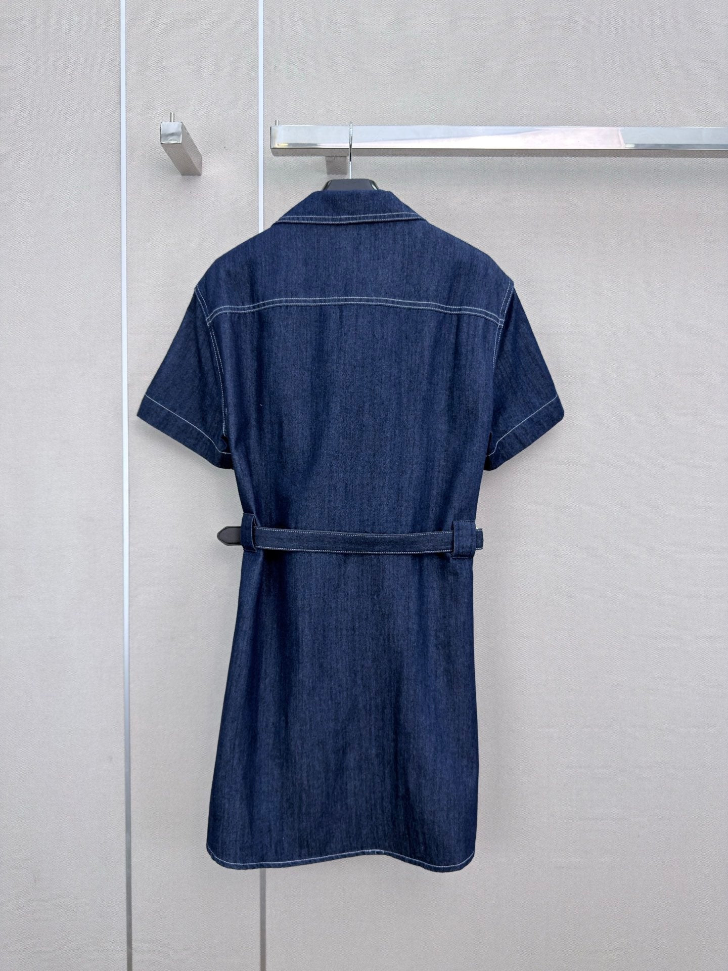 Celine Short-Sleeved Denim Shirt Dress 394267