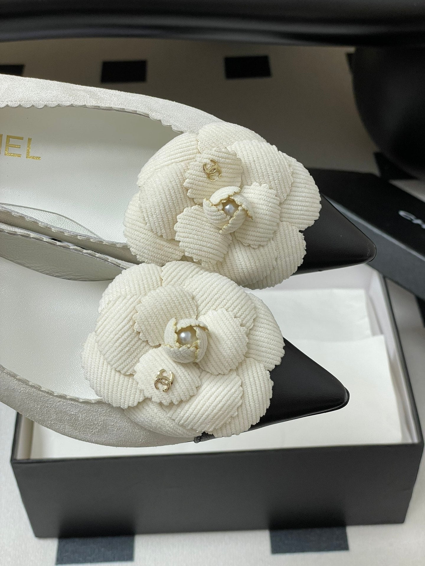 CC 25C Classic Camellia Pointed High Heels Pump 35mm White Suede 247613