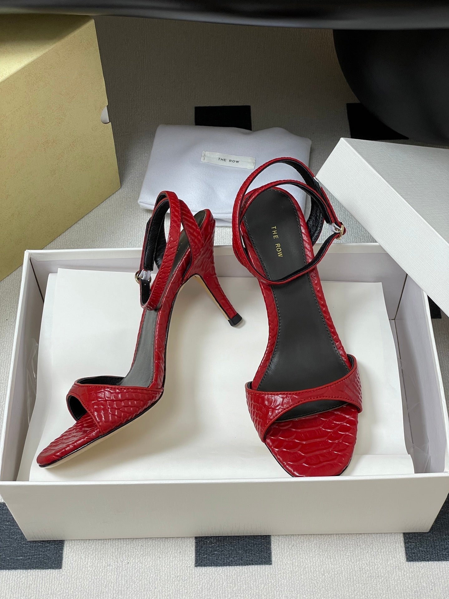 The Row 25S Strap High Heel Sandals 85mm Red Snake Pattern Cowhide 286187
