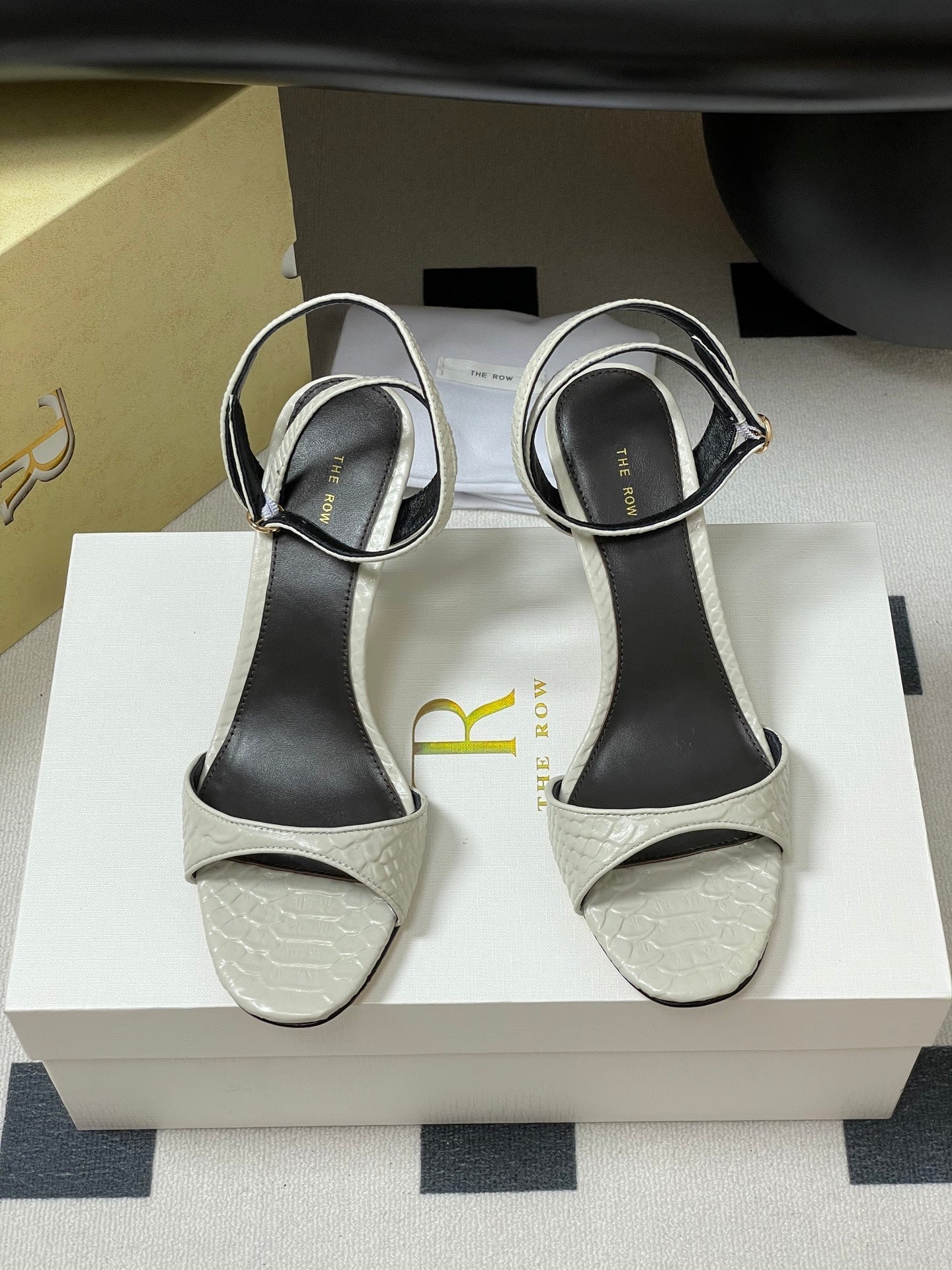 The Row 25S Strap High Heel Sandals 85mm White Snake Pattern Cowhide 286188