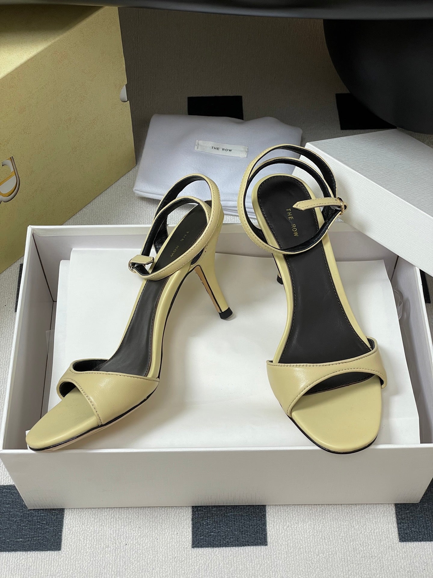 The Row 25S Strap High Heel Sandals 85mm Beige Sheepskin 286191