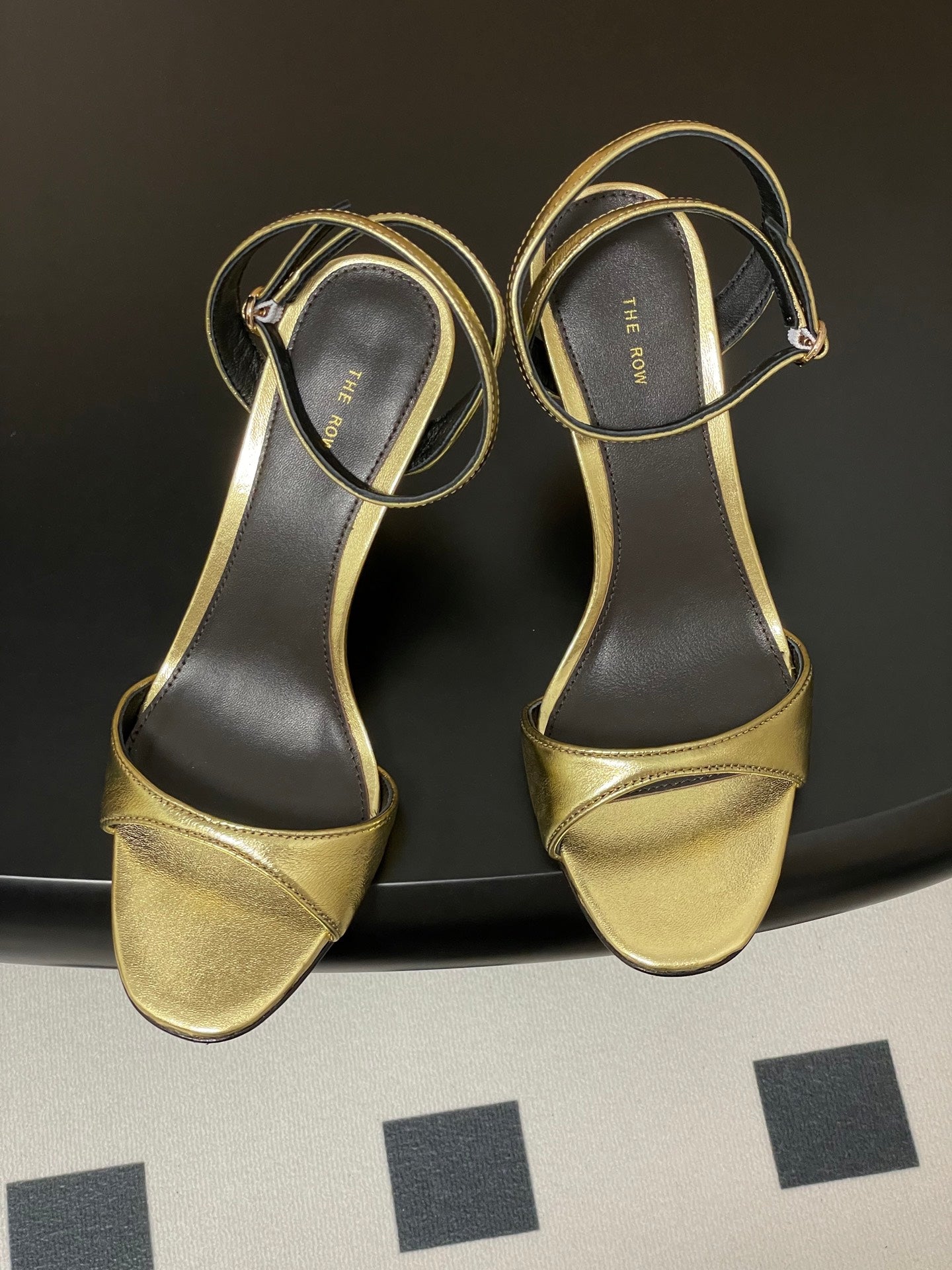 The Row 25S Strap High Heel Sandals 85mm Black Mix Gold Metallic Cowhide 286193