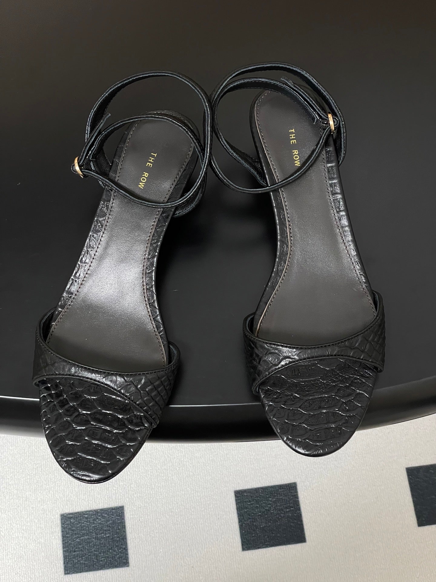 The Row 25S Strap High Heel Sandals 35mm Black Snake Pattern Cowhide 286197