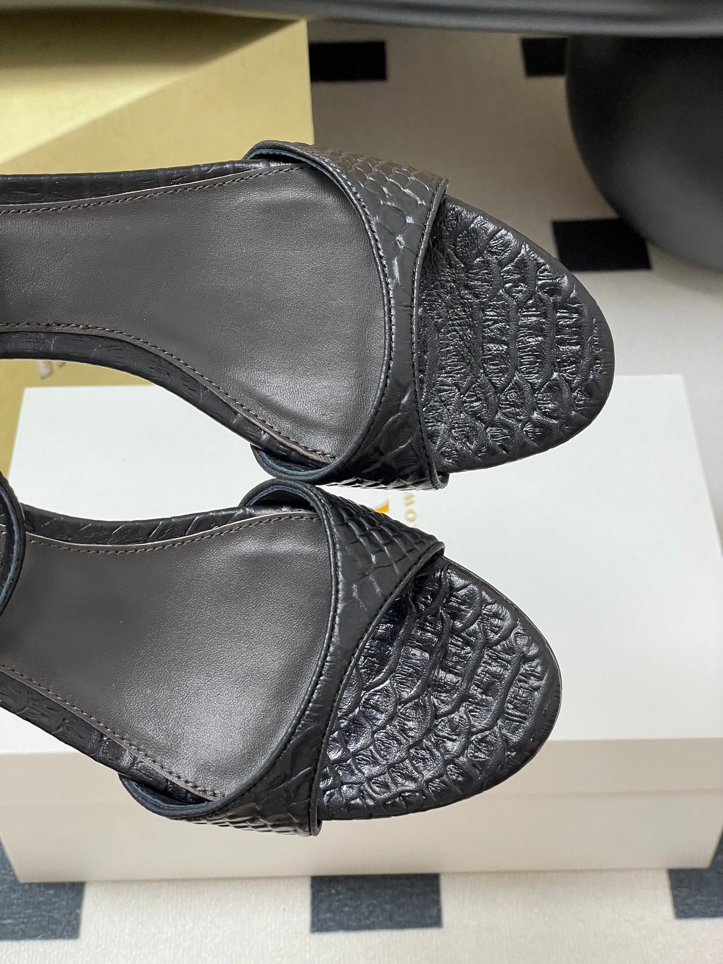 The Row 25S Strap High Heel Sandals 35mm Black Snake Pattern Cowhide 286197