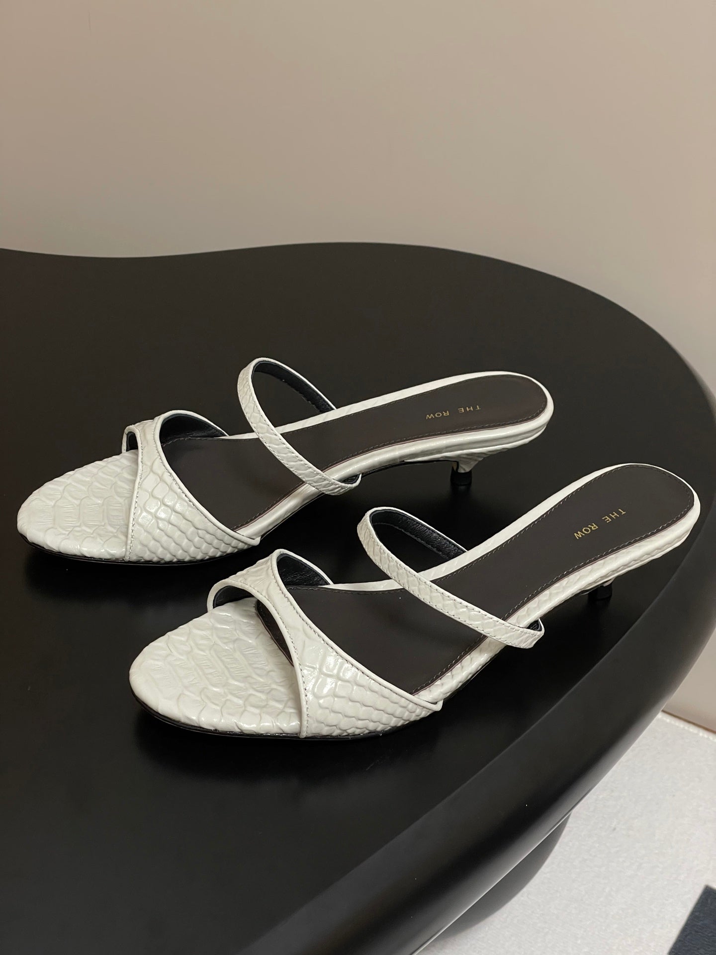 The Row 25S Strap High Heel Mule Sandals 35mm White Snake Pattern Cowhide 286212