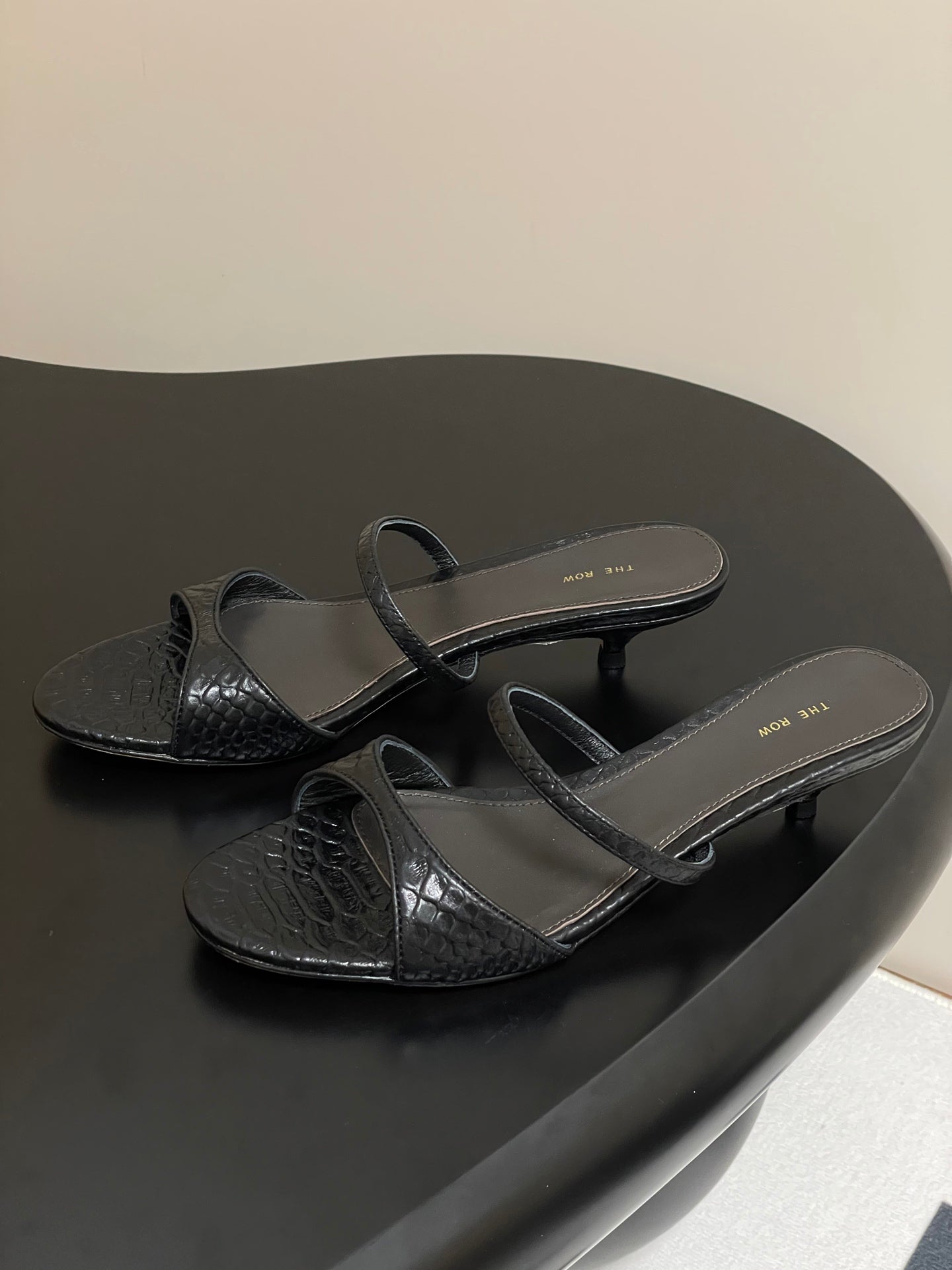 The Row 25S Strap High Heel Mule Sandals 35mm Black Snake Pattern Cowhide 286213