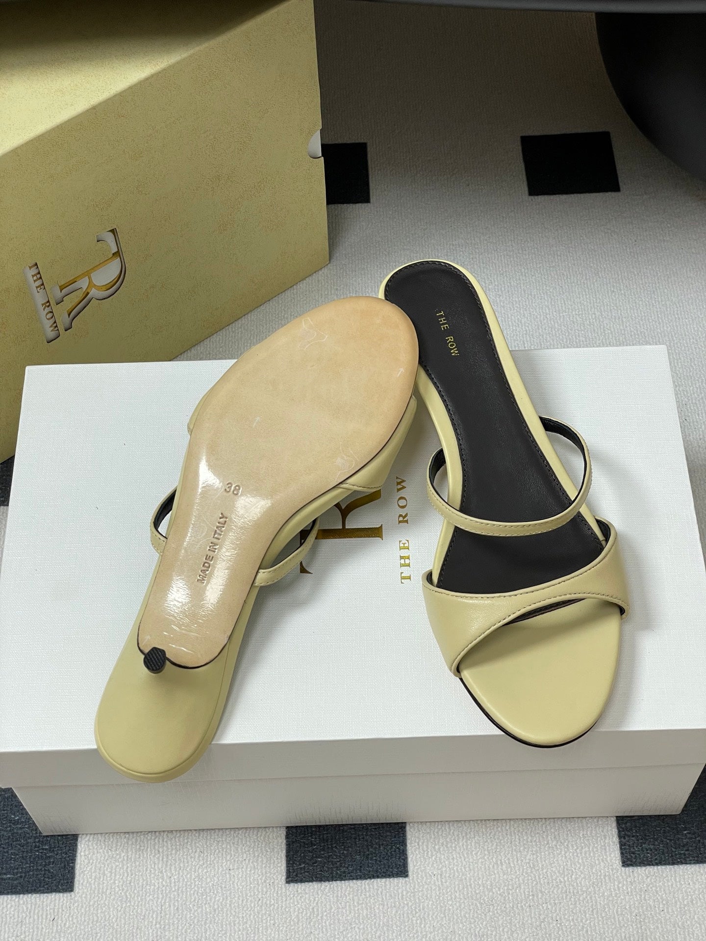 The Row 25S Strap High Heel Mule Sandals 35mm Beige Sheepskin 286215