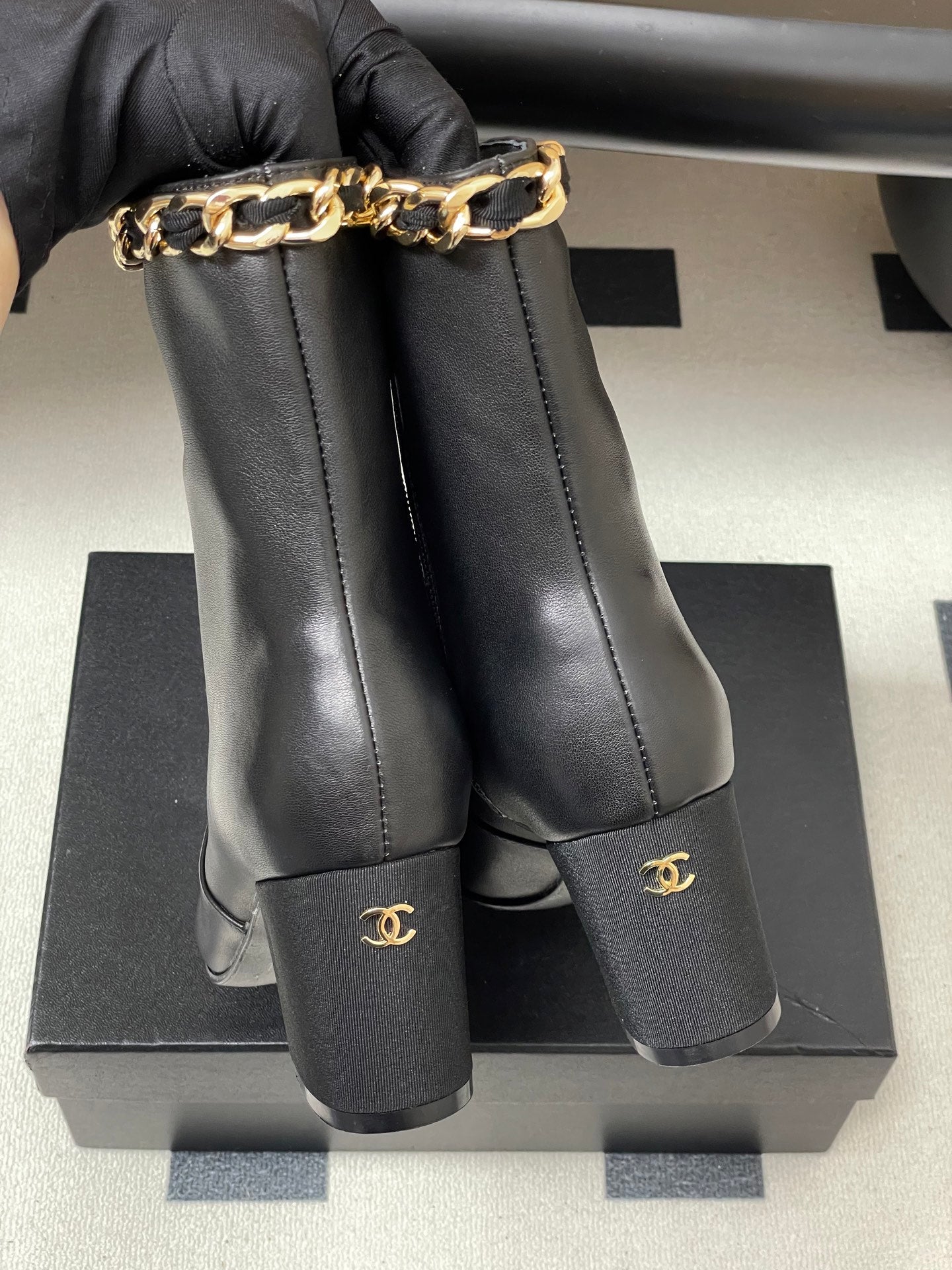 CC 25B Chain Short Boot 70mm Black Denim Cowhide 423149