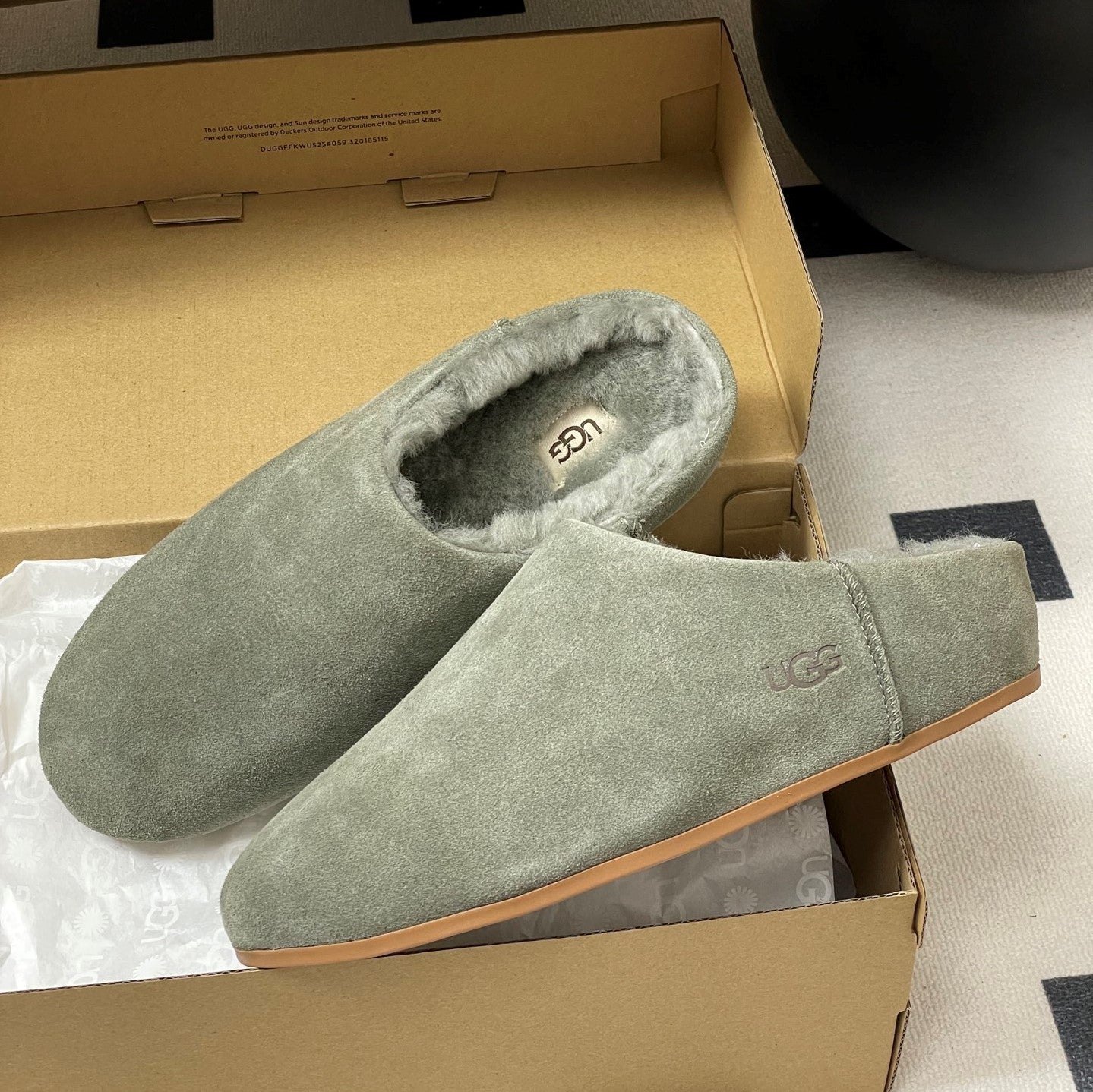 UGG Elea Slip-On Sandals Grayish Olive Wool Suede 525946