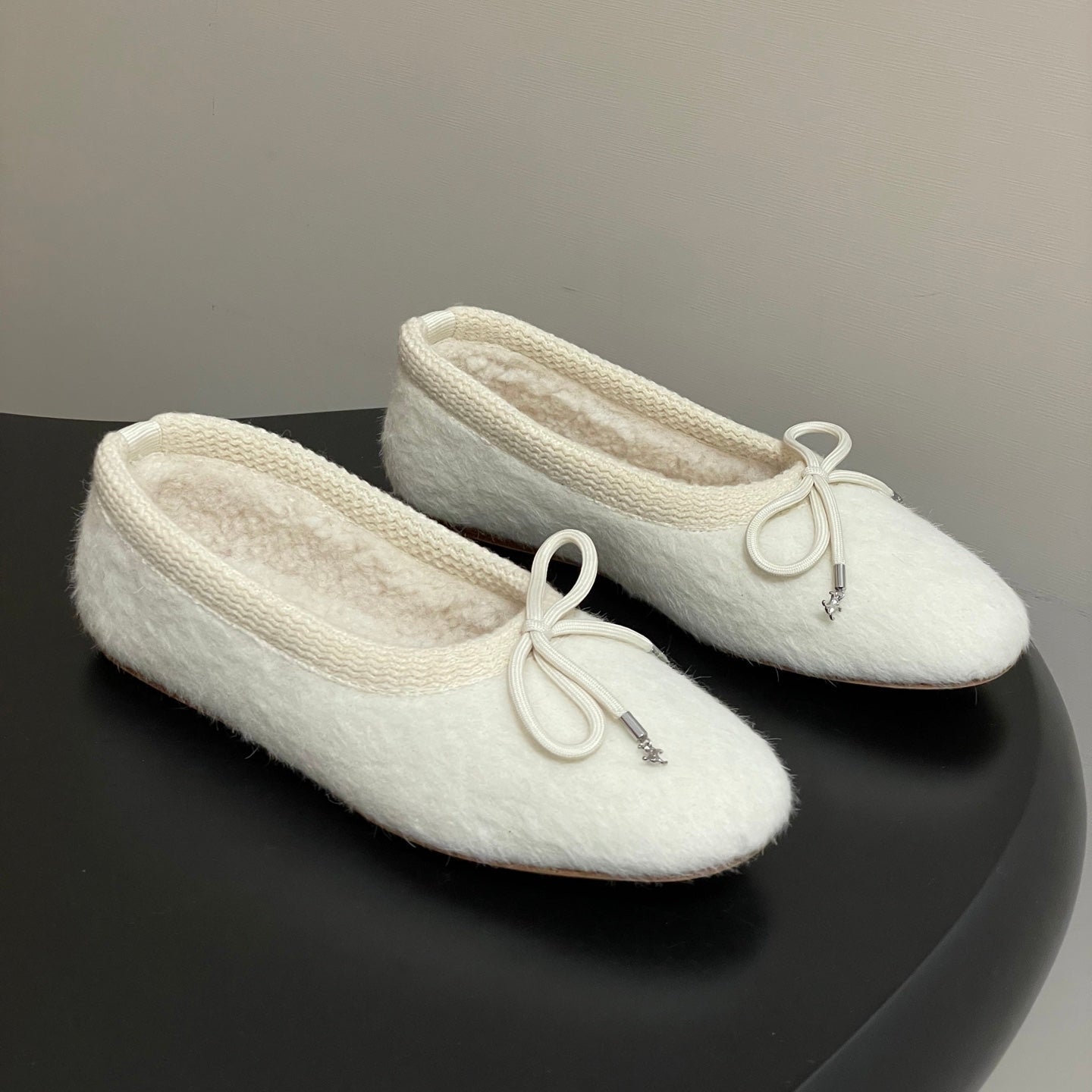 Celine 26s Ballet Flats In White Wool With Bow Style 2