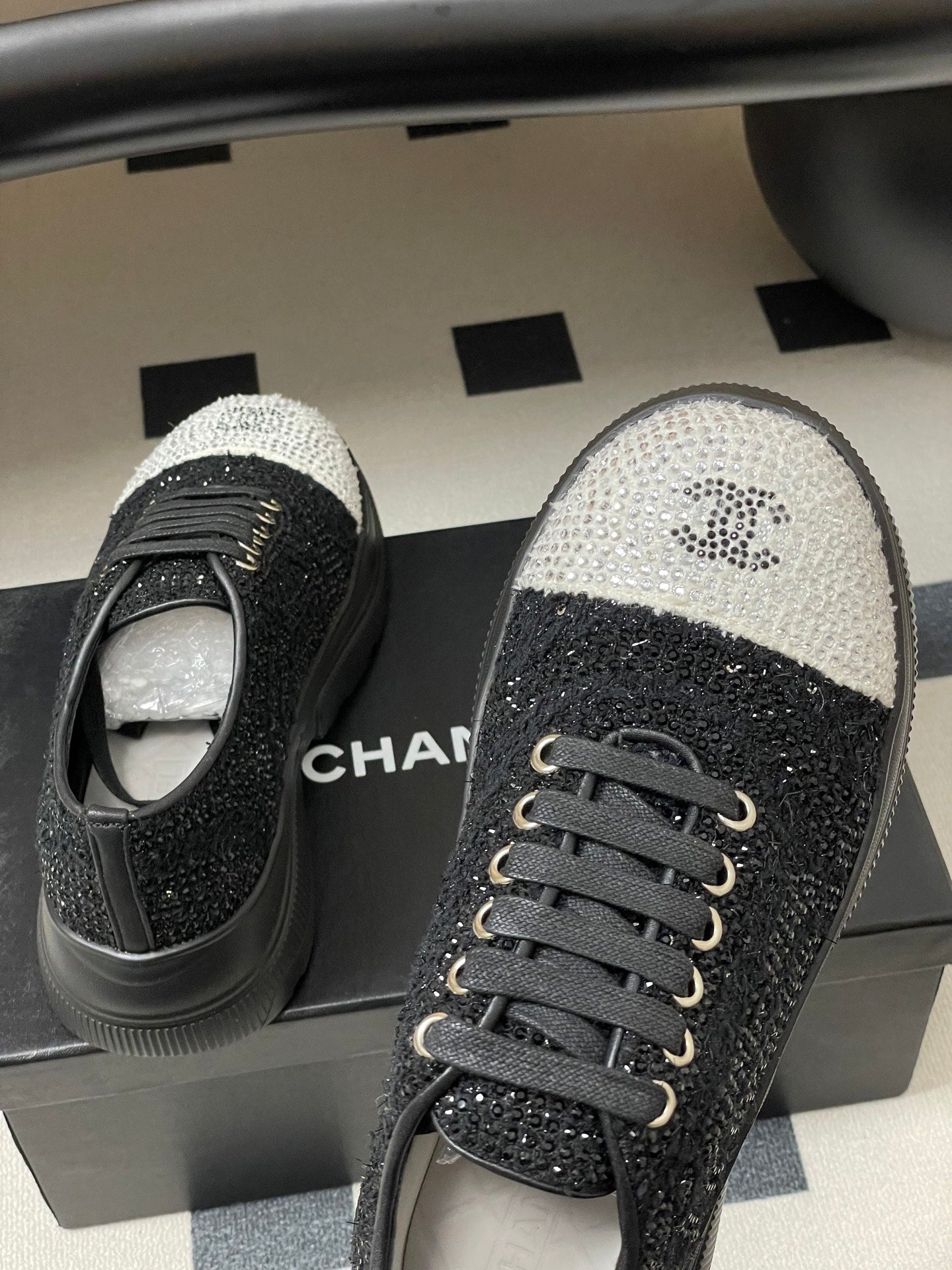 CC 26 Platform Sneaker Black Sequin-embellished Leather 593347