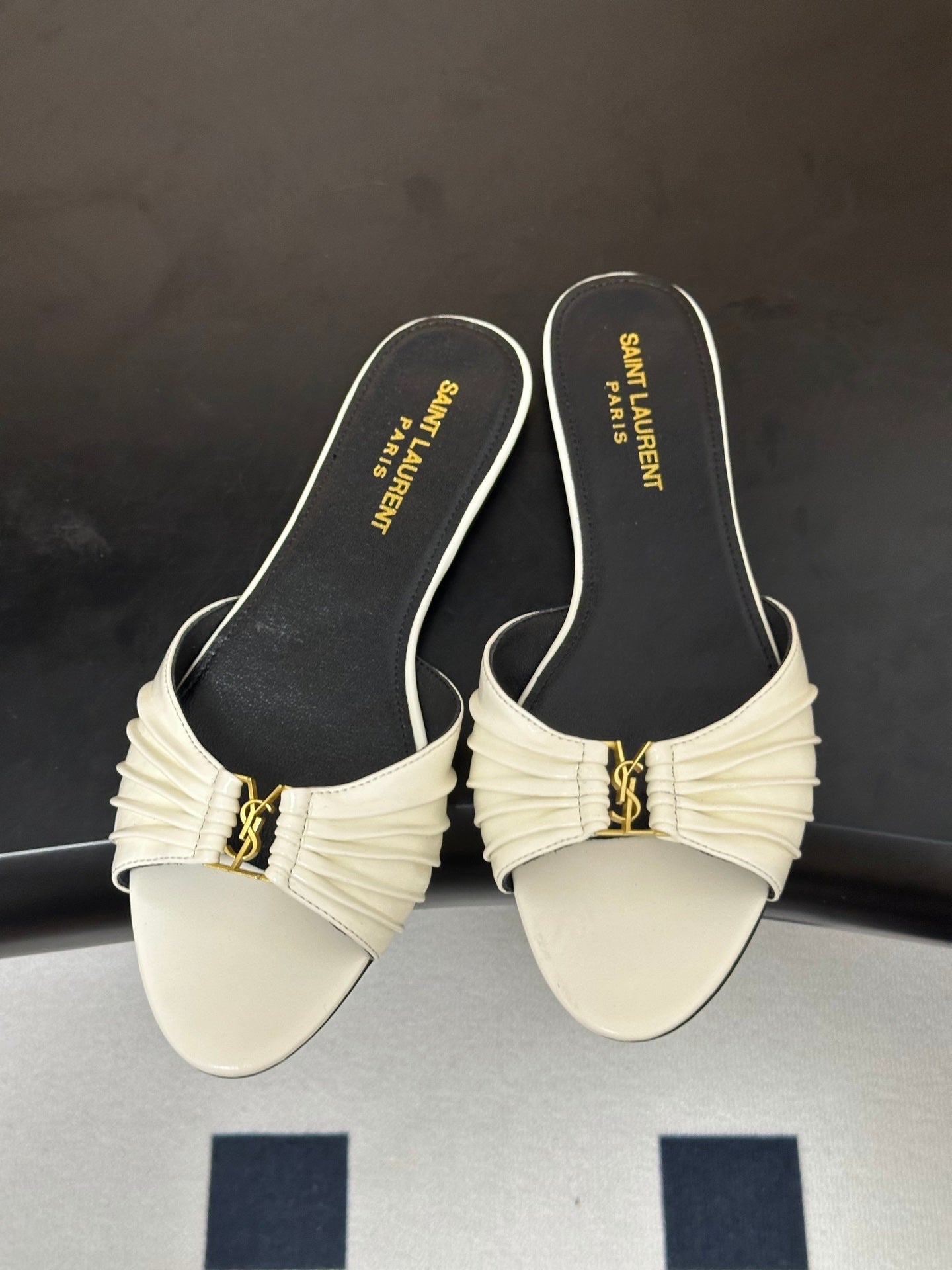 YSL Babylone Slides White Glossy Leather 835188