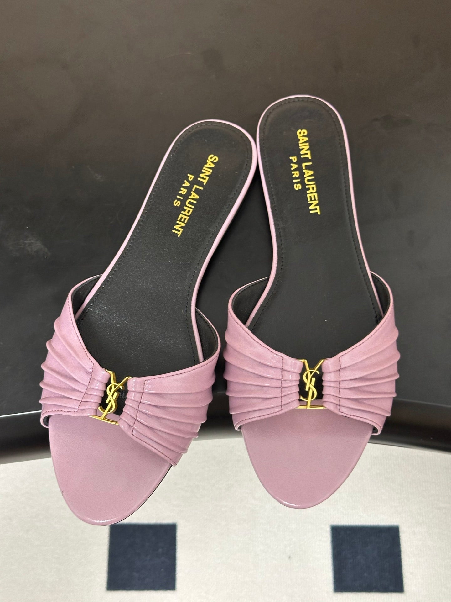 YSL Babylone Slides Light Purple Glossy Leather 835190