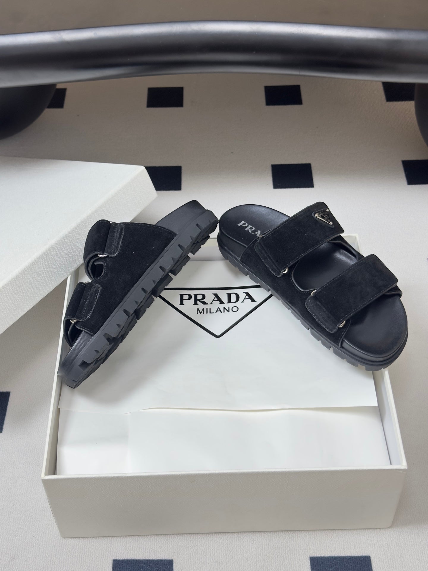 Prada 26s Band Sandals Black Suede 834765