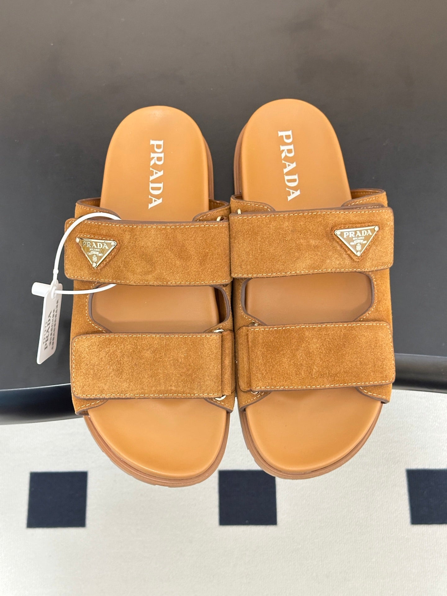 Prada 26s Band Sandals Tan Brown Suede 834766