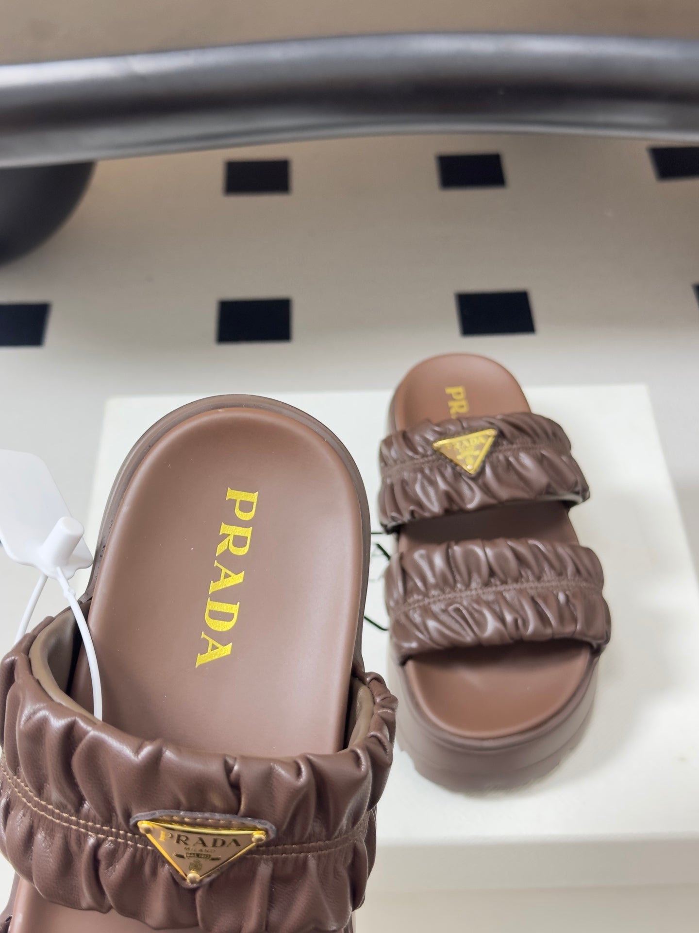 Prada 26s Flatform Slides Brown Matelassé Leather 834767.