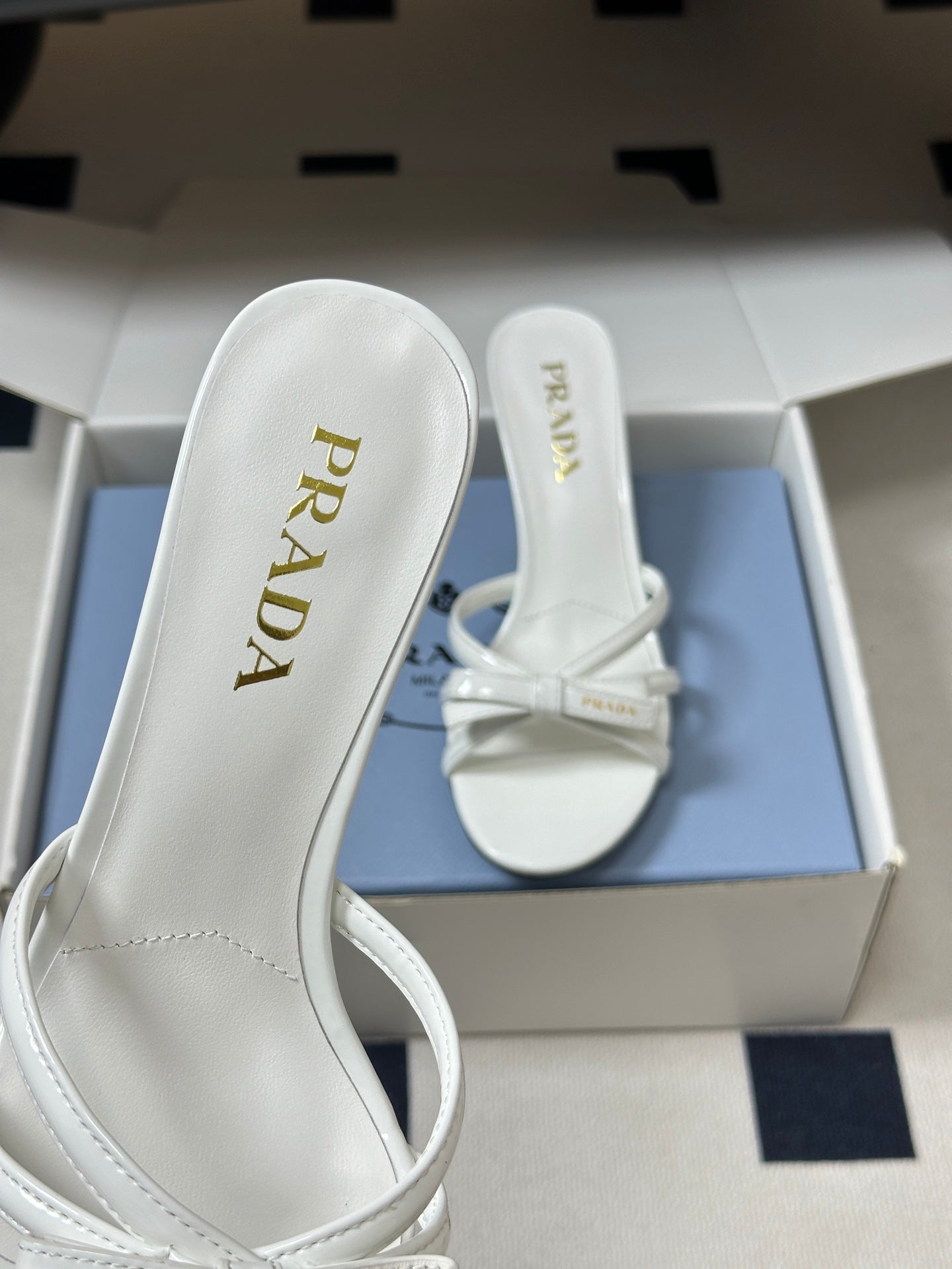 Prada Open-Toe Sandal 7.5cm White Patent Leather 834806