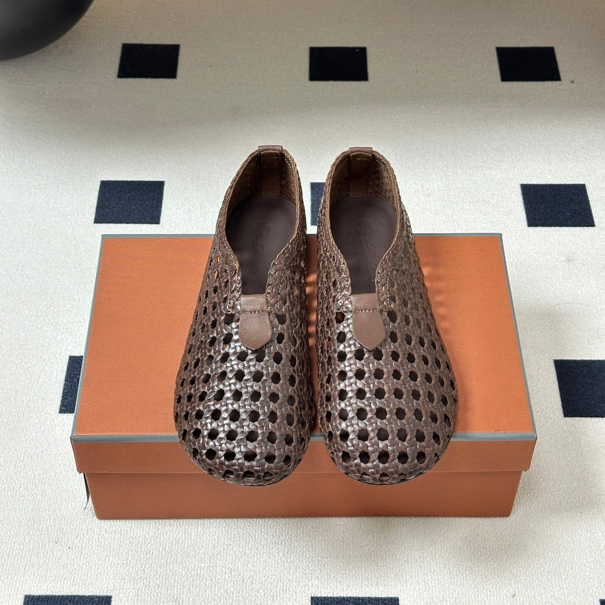 Lp 26s Ballet Flats In Dark Brown Calfskin With Basketweave Design