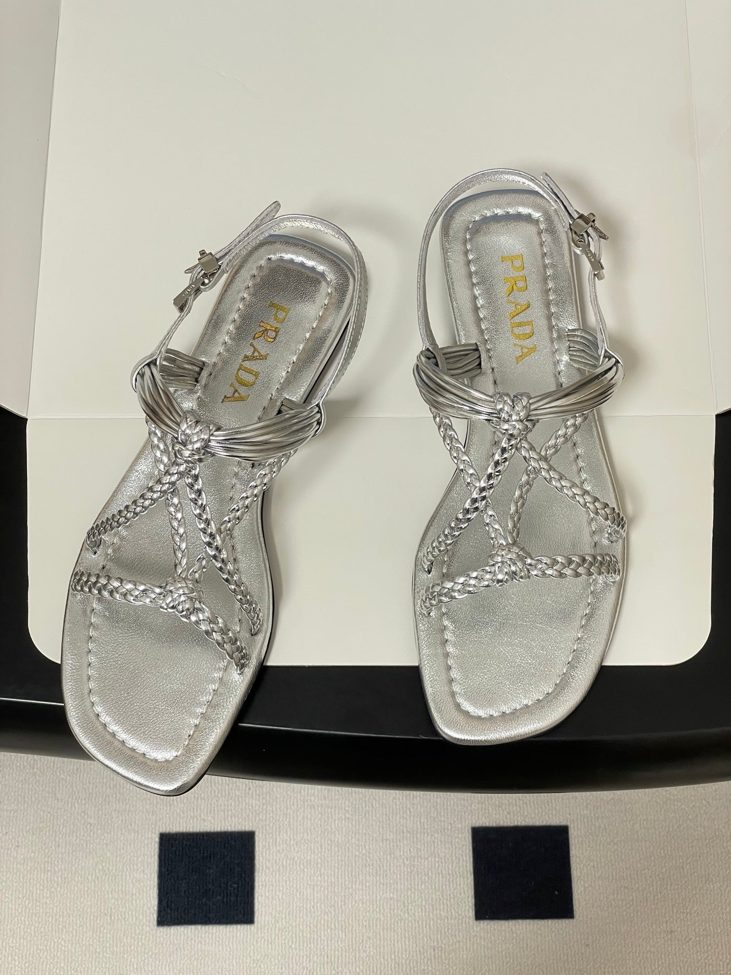 Prada Strappy Flat Sandals Sliver Sheepskin 834810