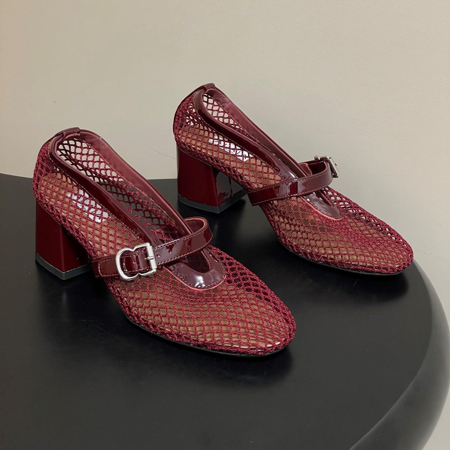 Alaia Babies Pumps 5cm Red Mesh Leather 835267