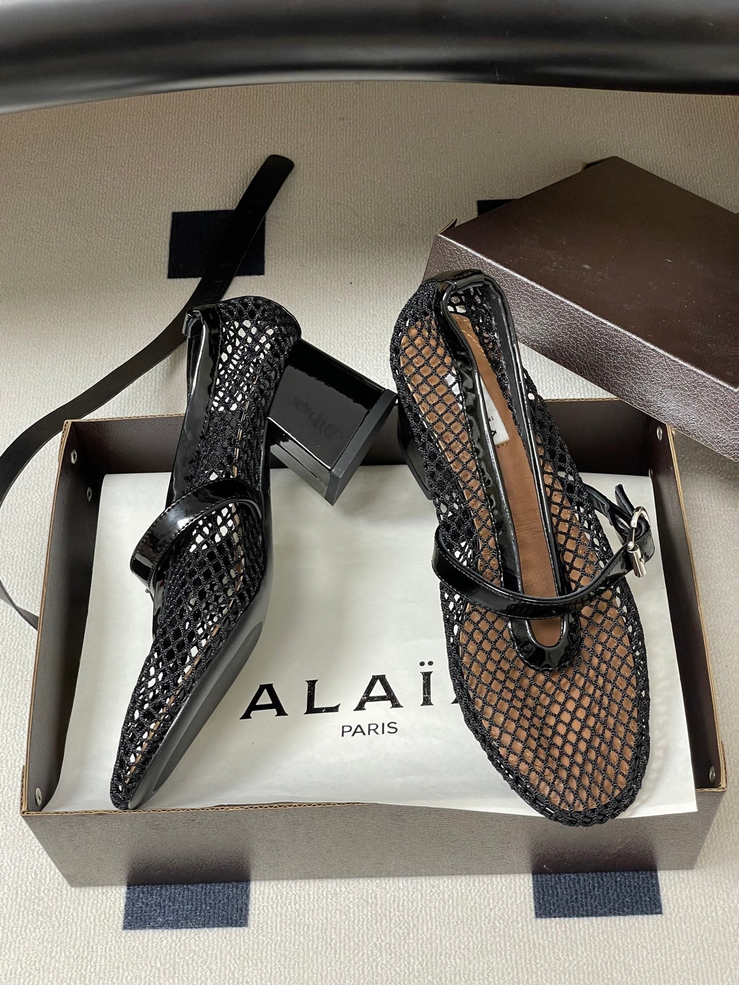 Alaia Babies Pumps 5cm Black Mesh Leather 835271