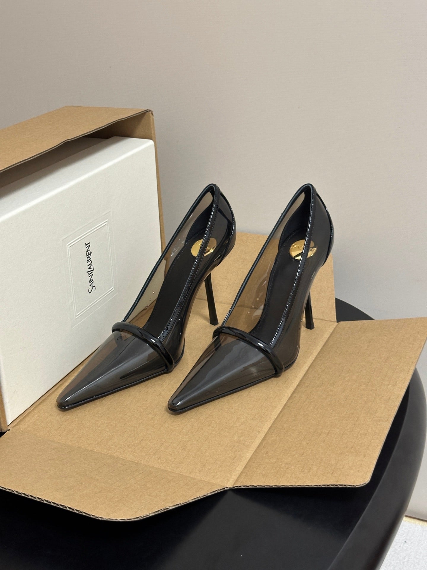 YSL Brigitte Pumps 10.5cm Black TPU Leather 932287