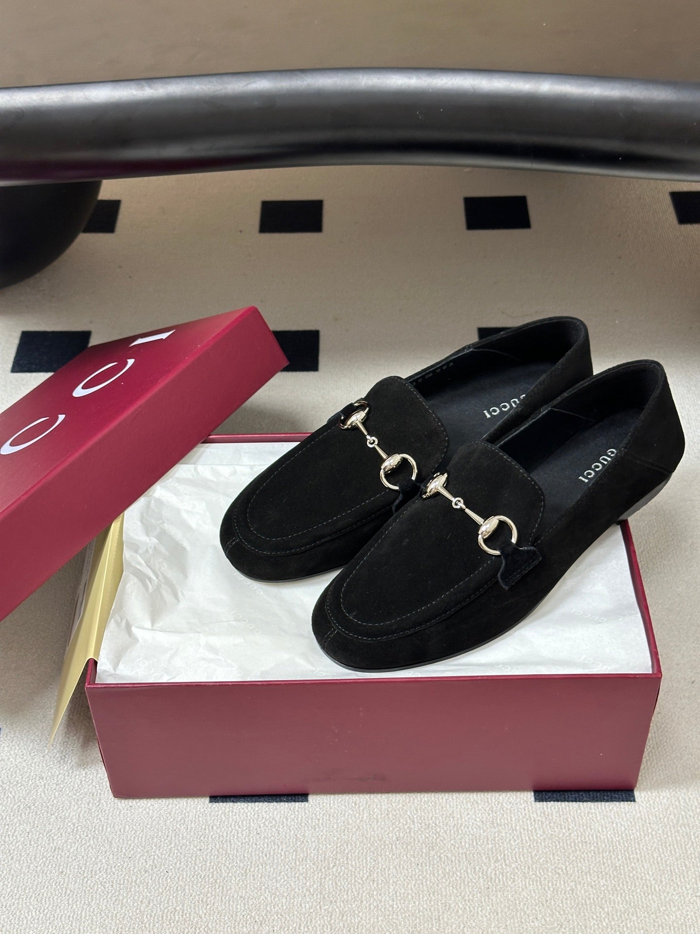 GG 26s Horsebit Loafers Flat Black Suede 952564