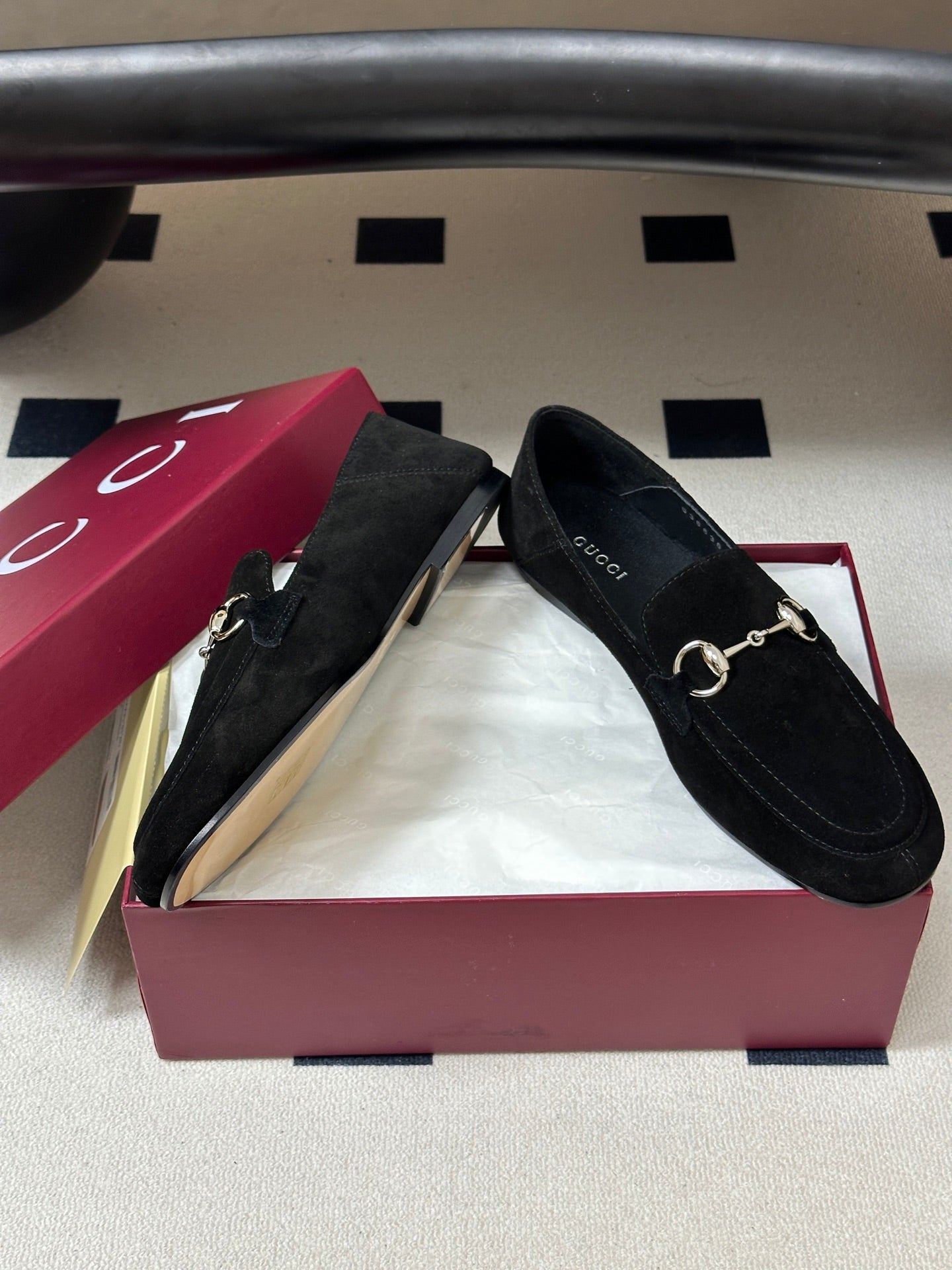 GG 26s Horsebit Loafers Flat Black Suede 952564