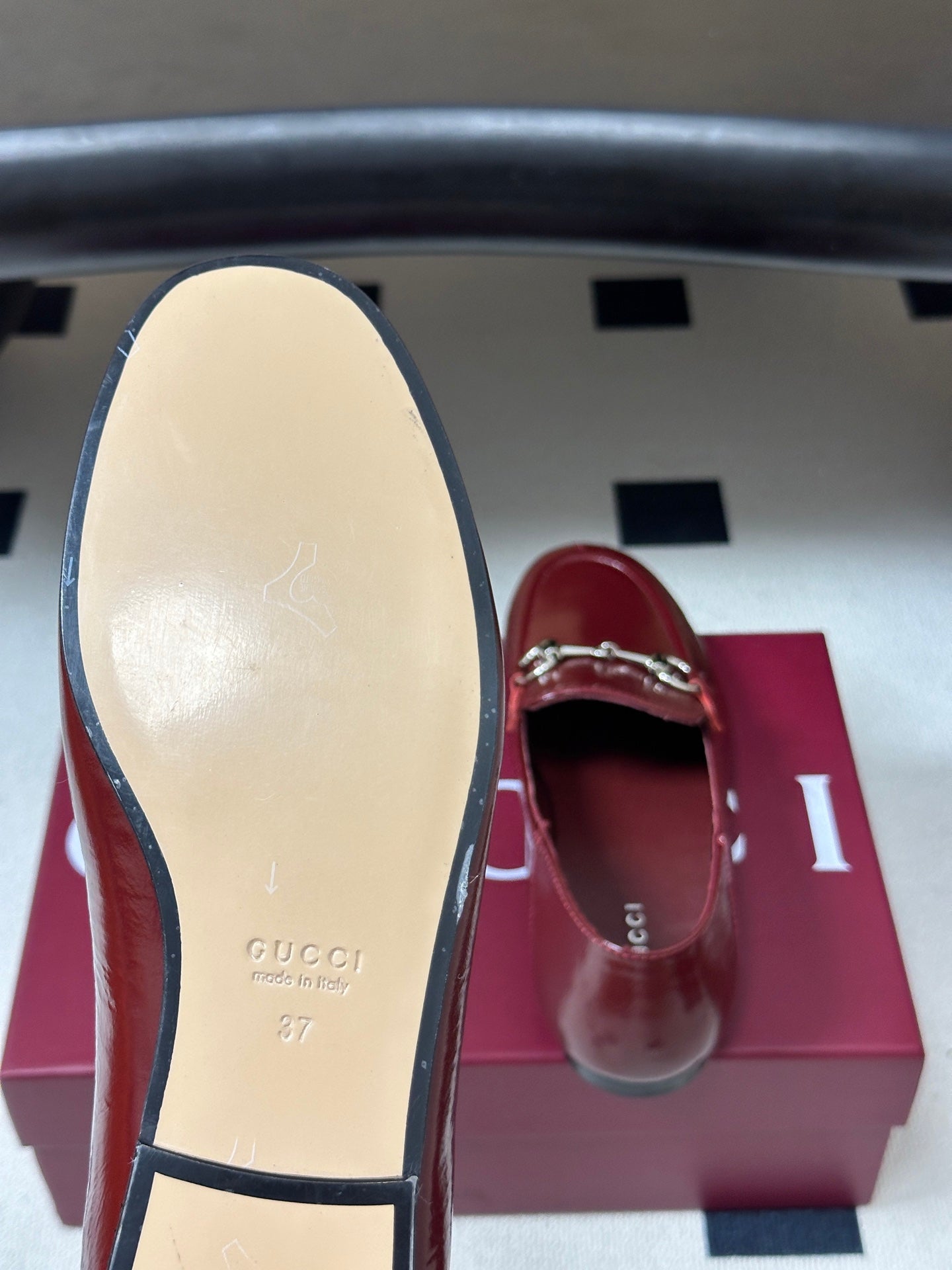 GG 26s Horsebit Loafers Flat Burgundy Glossy Leather 952565