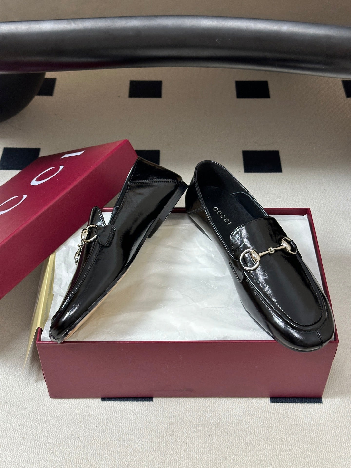 GG 26s Horsebit Loafers Flat Black Glossy Leather 952568