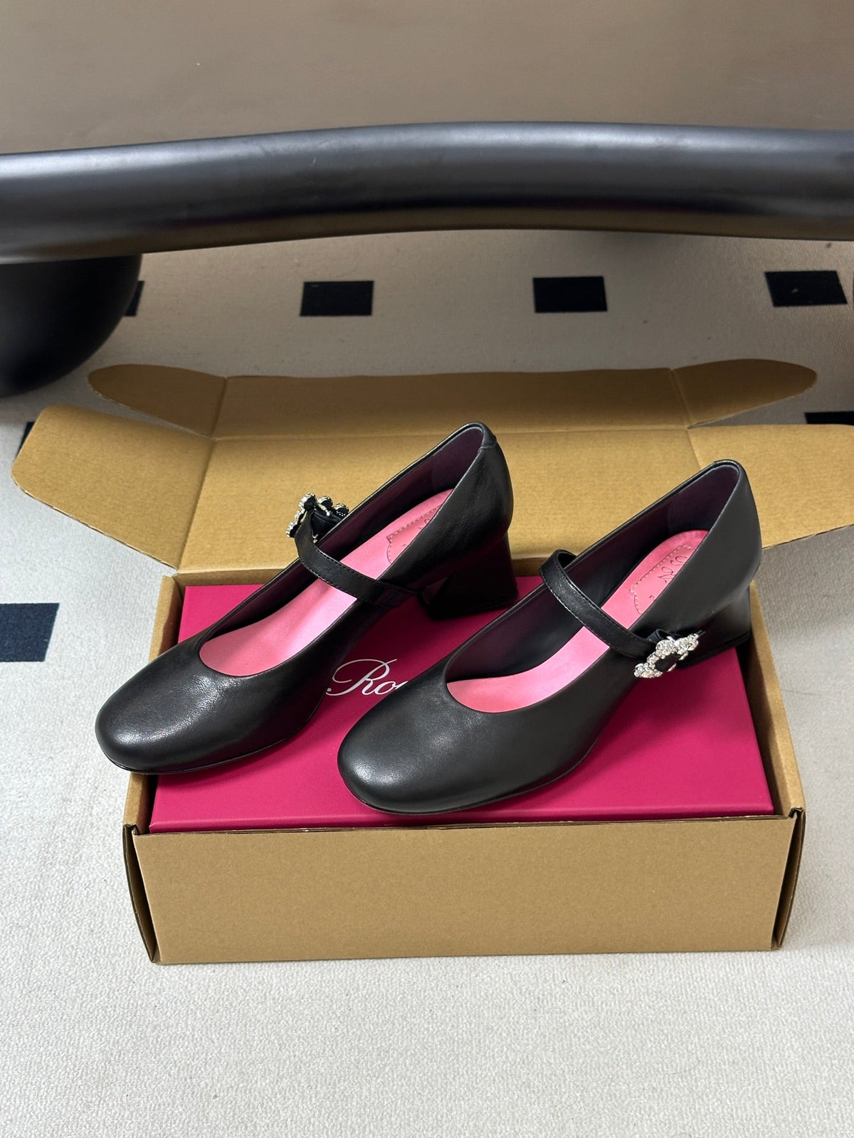 RV 26s Efflorescence Mary Jane Pumps 4.5cm Black Leather 119461