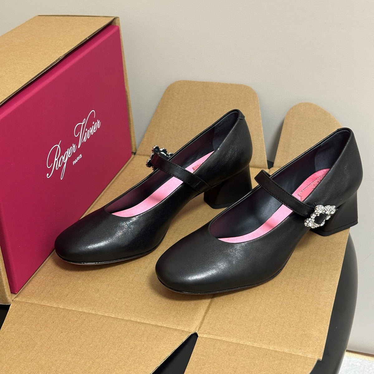 RV 26s Efflorescence Mary Jane Pumps 4.5cm Black Leather 119461