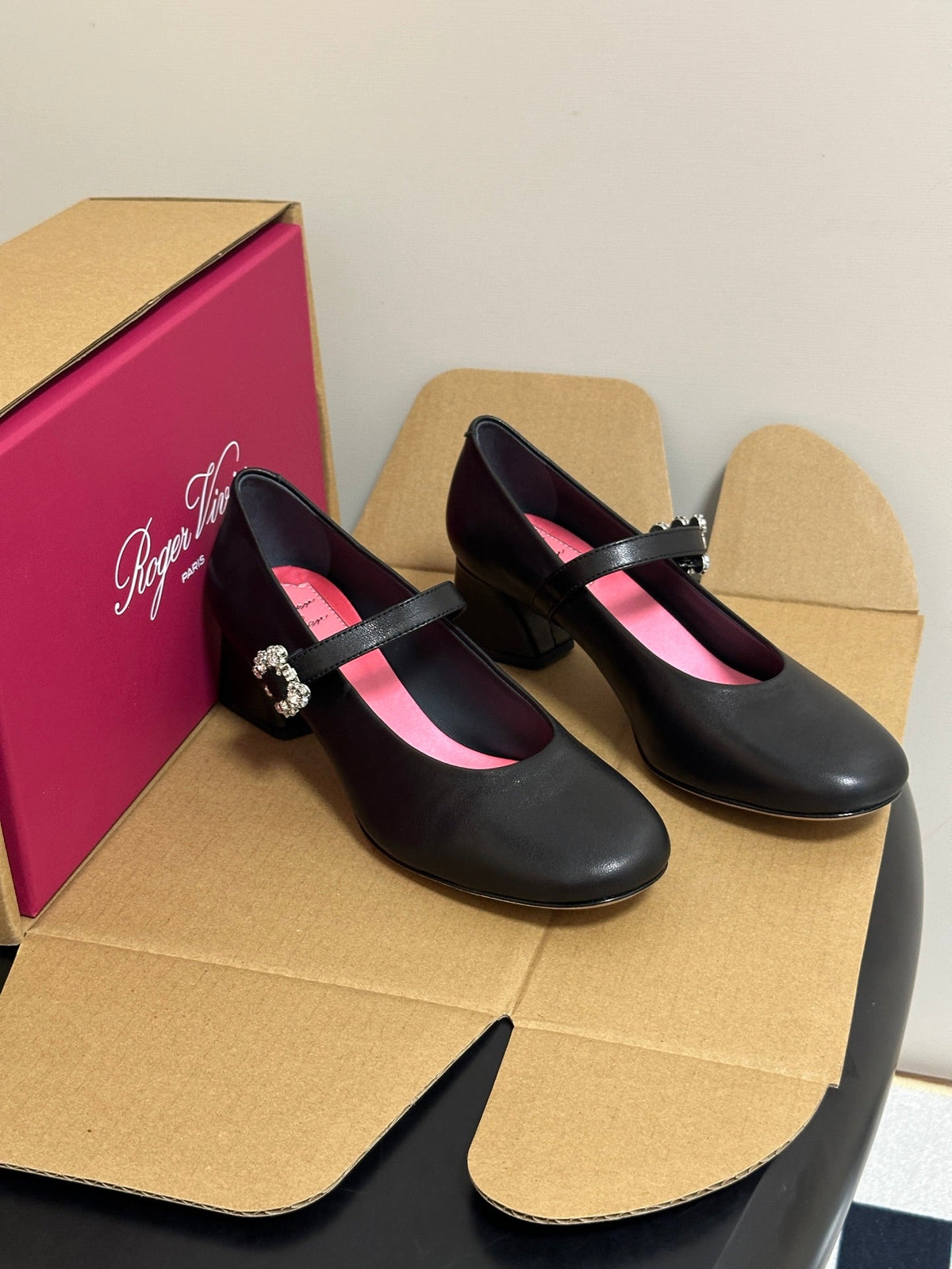 RV 26s Efflorescence Mary Jane Pumps 4.5cm Black Leather 119461