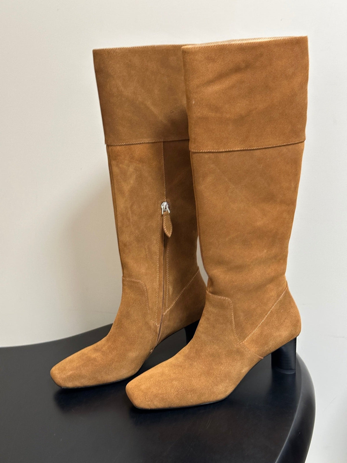 HM 26s Square-Toe Knee-High Boots 5.5cm Tan Suede 150018