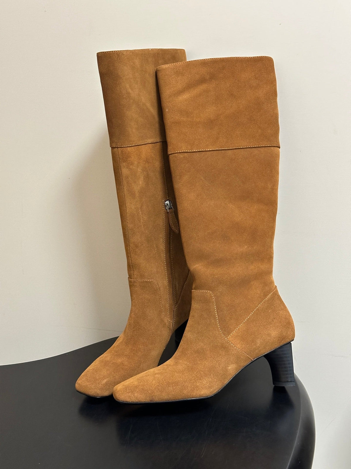HM 26s Square-Toe Knee-High Boots 5.5cm Tan Suede 150018