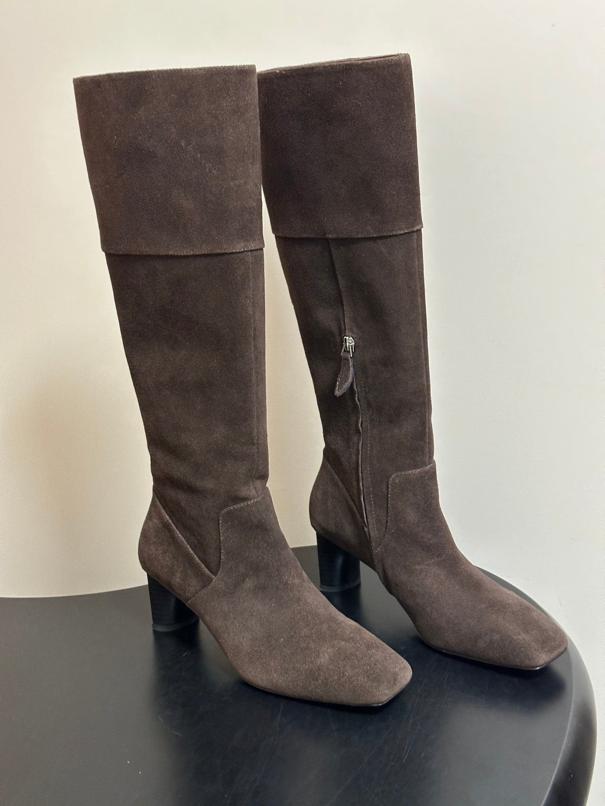 HM 26s Square-Toe Knee-High Boots 5.5cm Ebène Suede 150019