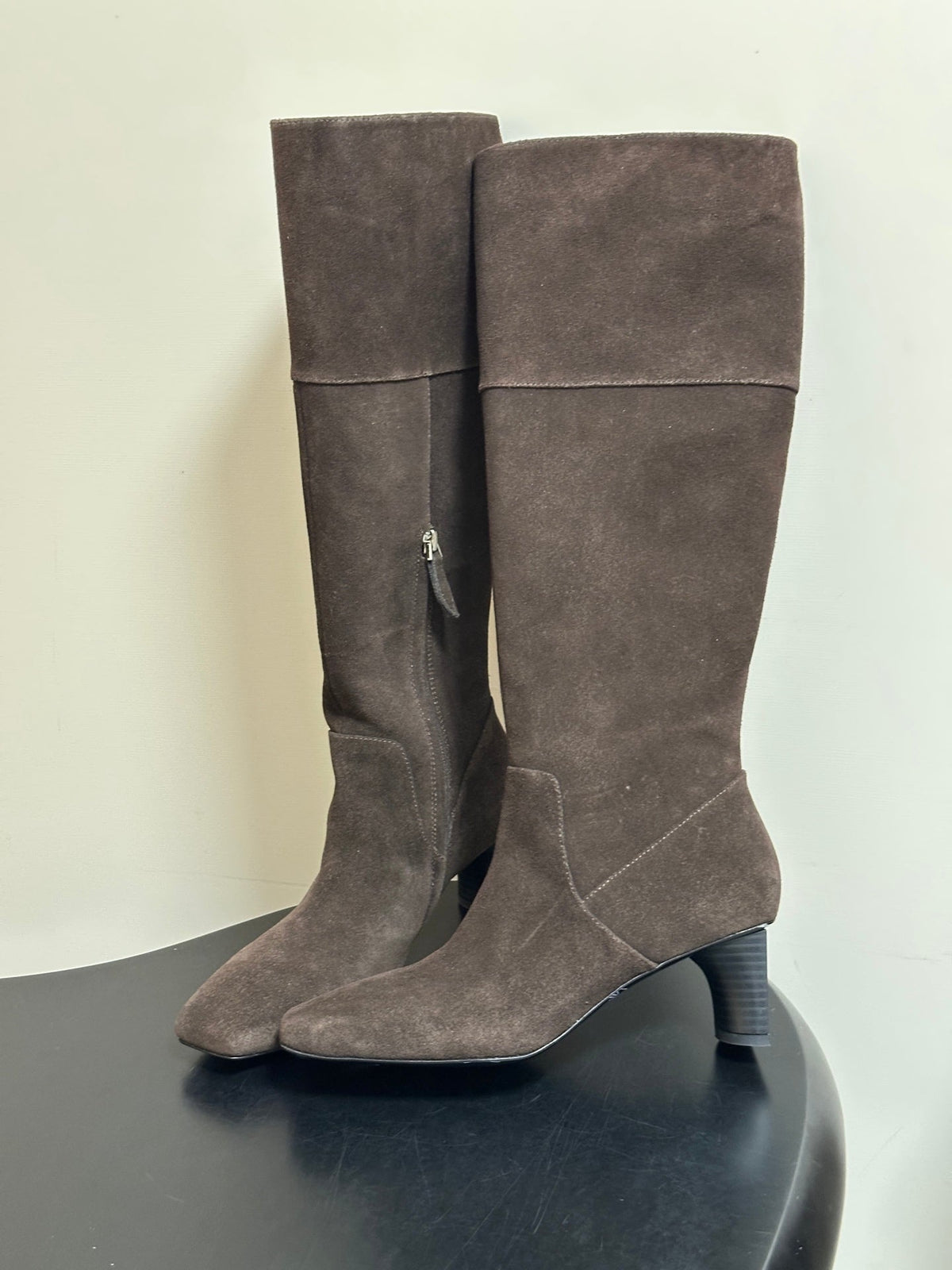 HM 26s Square-Toe Knee-High Boots 5.5cm Ebène Suede 150019