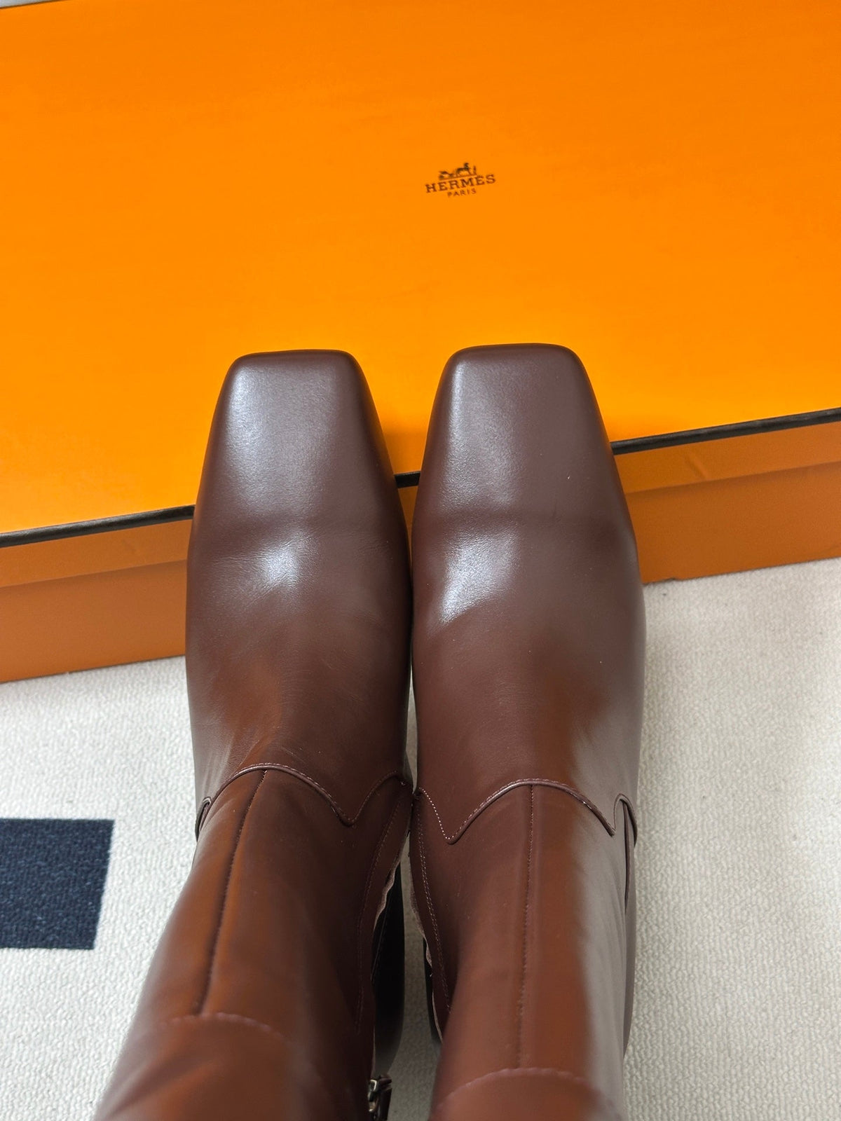 HM 26s Square-Toe Knee-High Boots 5.5cm Brown Leather 150020