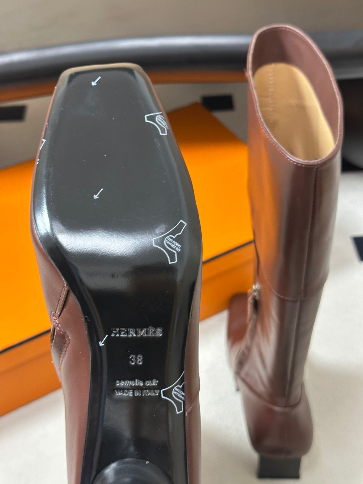 HM 26s Square-Toe Knee-High Boots 5.5cm Brown Leather 150020
