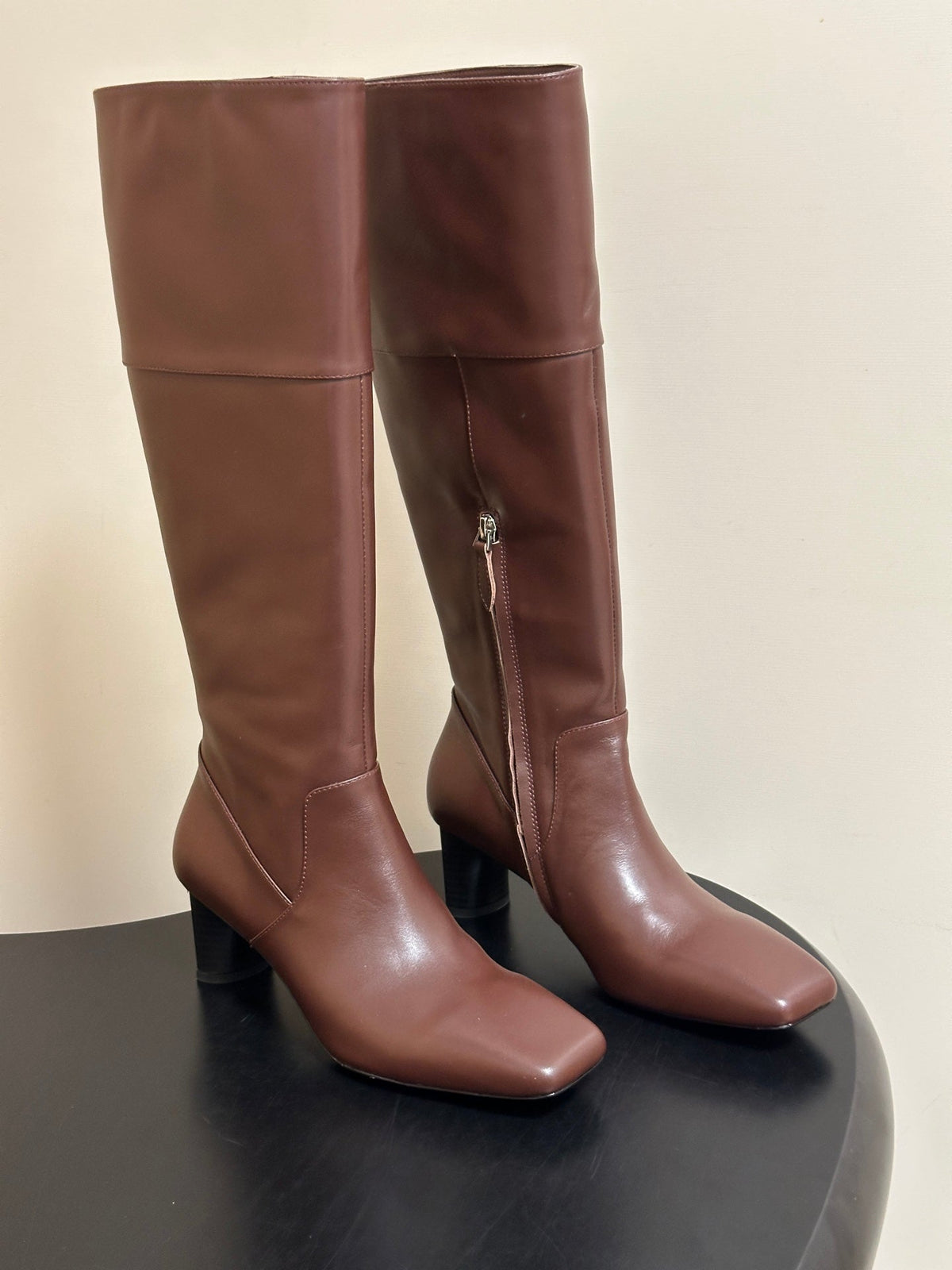 HM 26s Square-Toe Knee-High Boots 5.5cm Brown Leather 150020