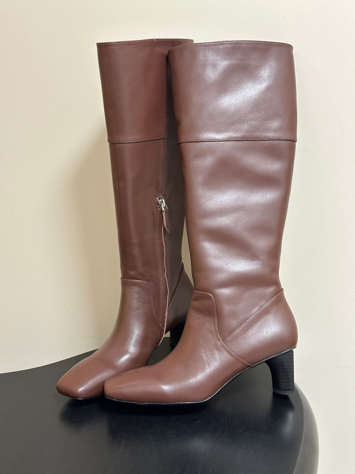 HM 26s Square-Toe Knee-High Boots 5.5cm Brown Leather 150020